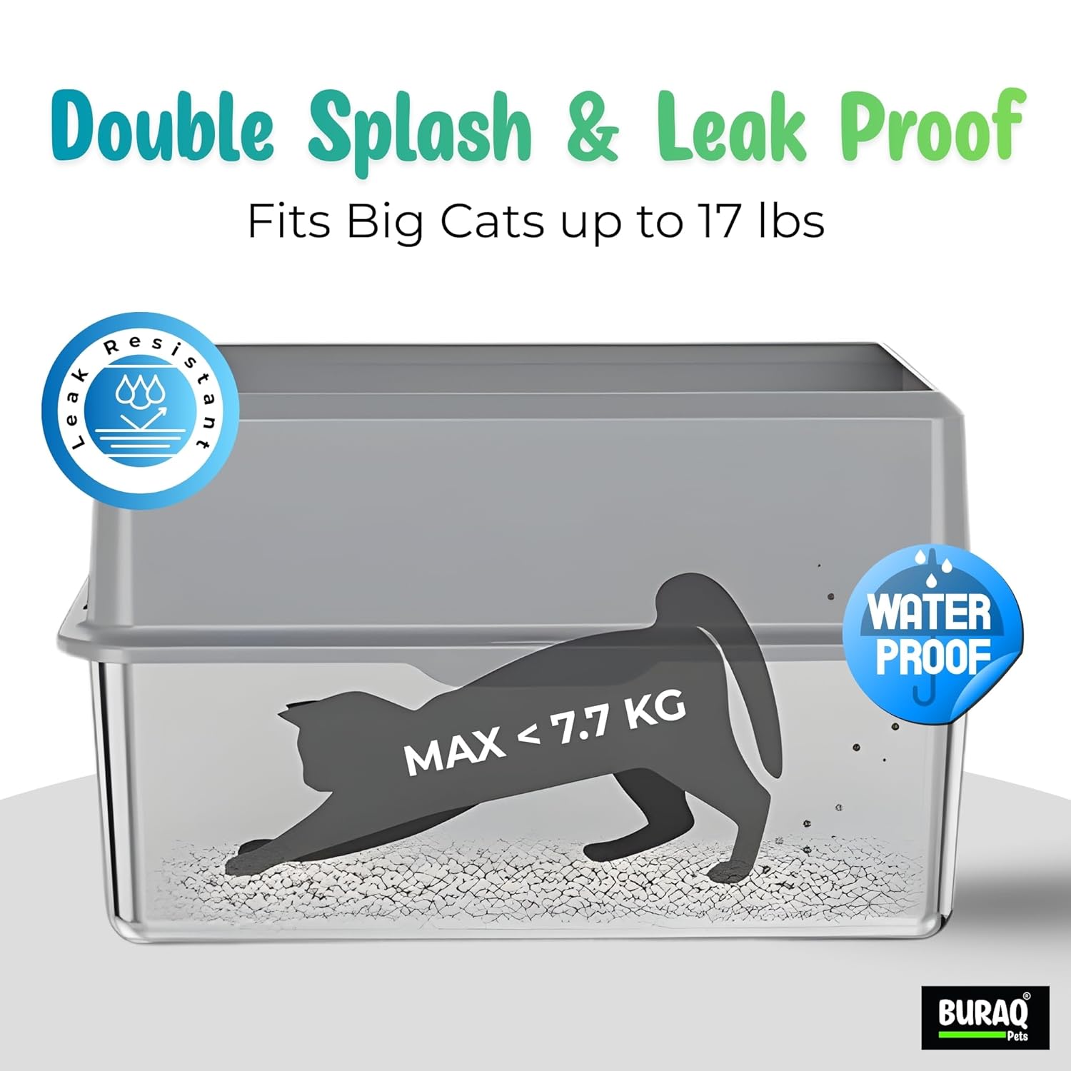 Cat Litter Box with Scoop | Open Top Stainless Steel & Anti-Odor Tray for Adult Cats & Kittens - premium pet product by Buraq Pets