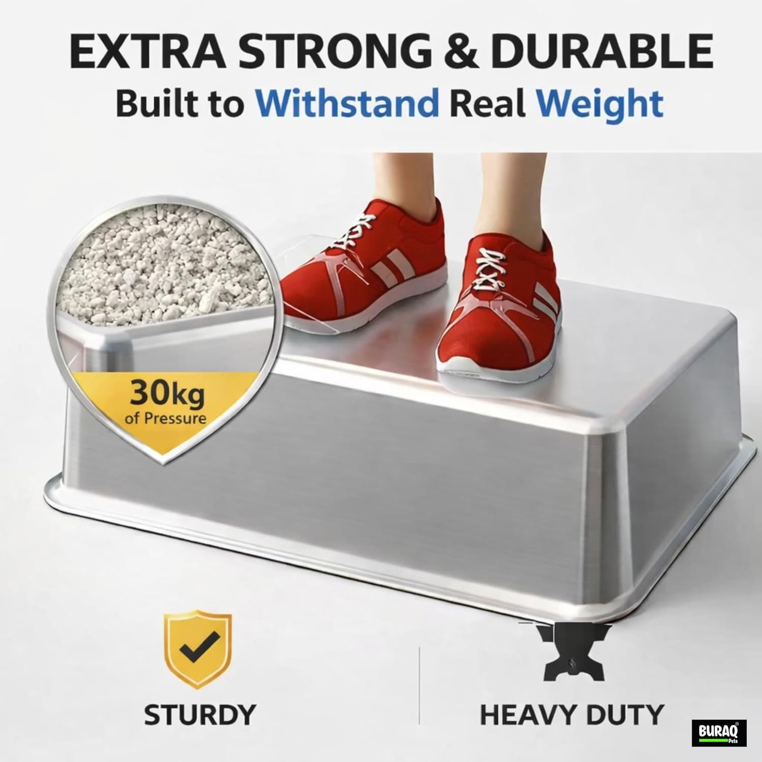 Cat Litter Box with Scoop | Open Top Stainless Steel & Anti-Odor Tray for Adult Cats & Kittens - premium pet product by Buraq Pets