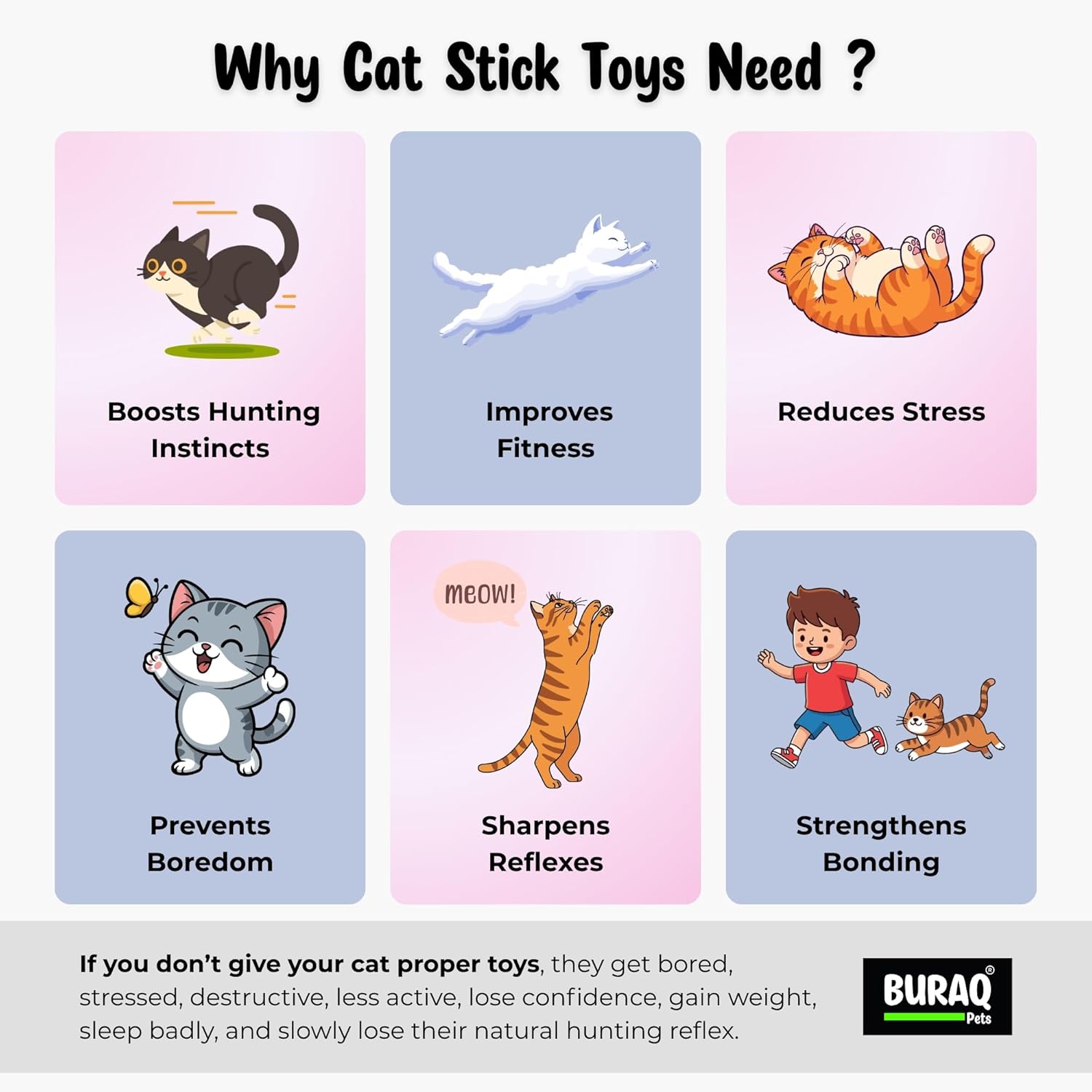 Cat Teaser Wand Toy with Bell, Fur Tail & Cartoon Figure - BURAQ PETS