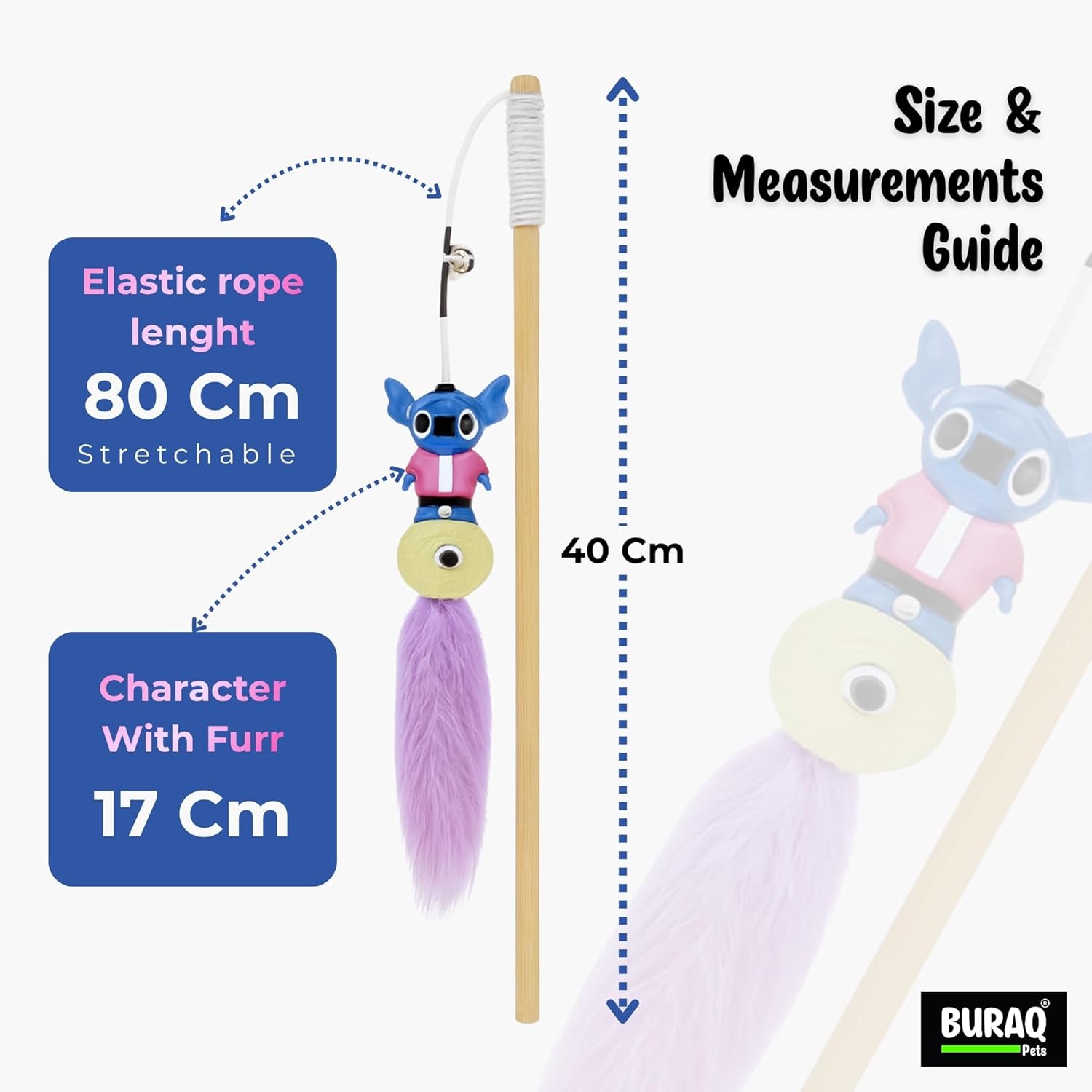 Cat Teaser Wand Toy with Bell, Fur Tail & Cartoon Figure - BURAQ PETS