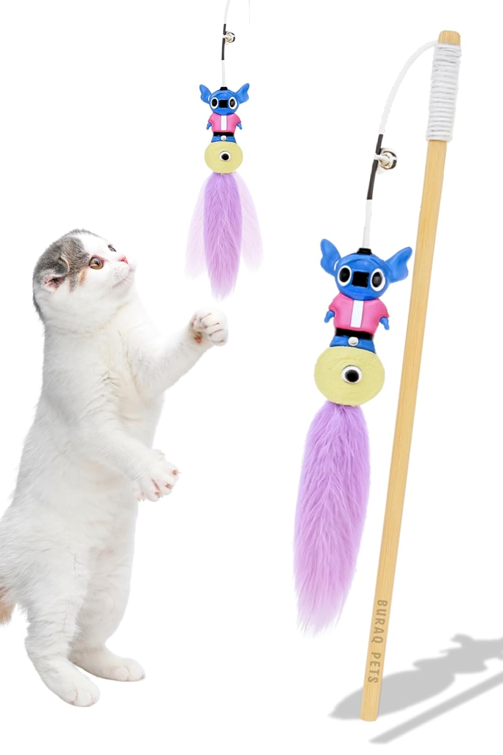 Cat Teaser Wand Toy with Bell, Fur Tail & Cartoon Figure - BURAQ PETS
