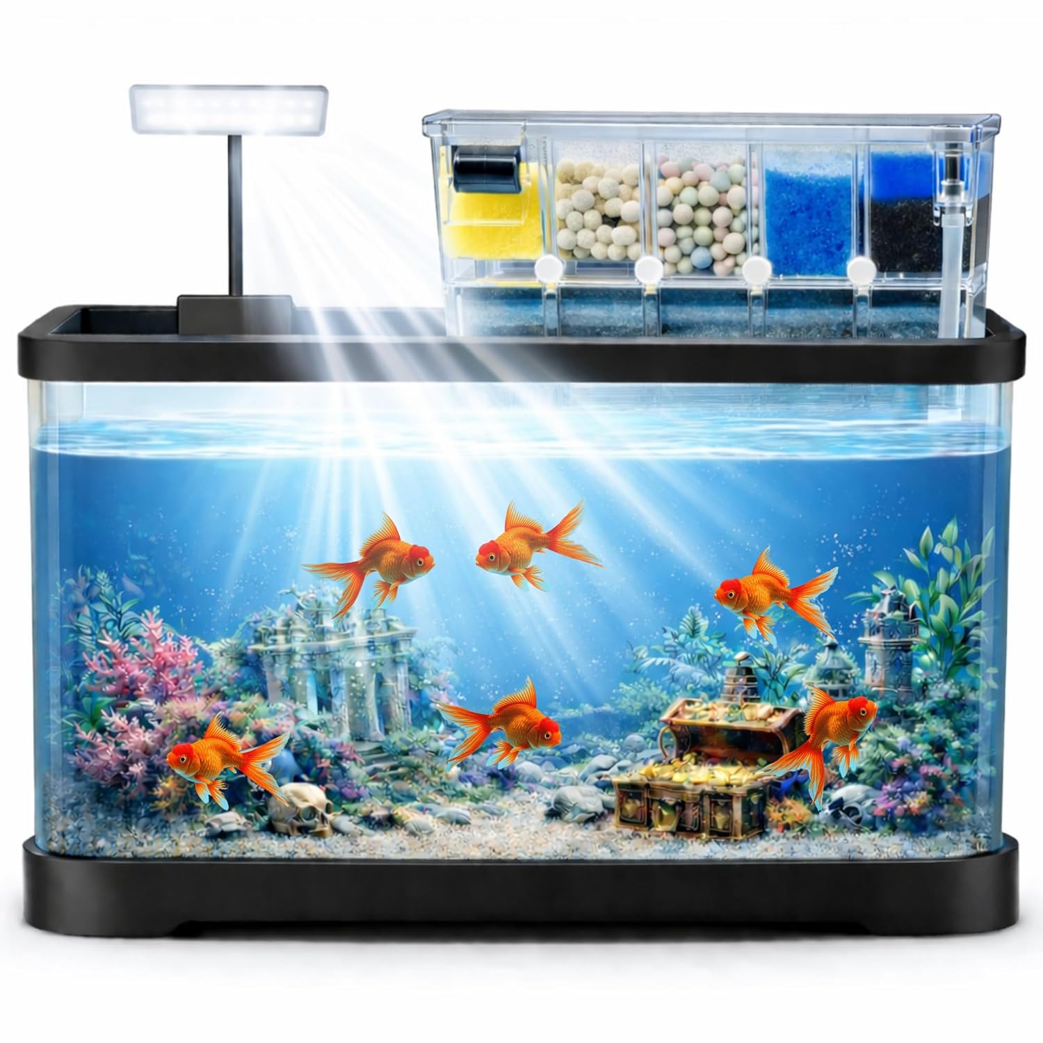 Curved Unbreakable Aquarium Tank with Top Filter & Light - BURAQ PETS
