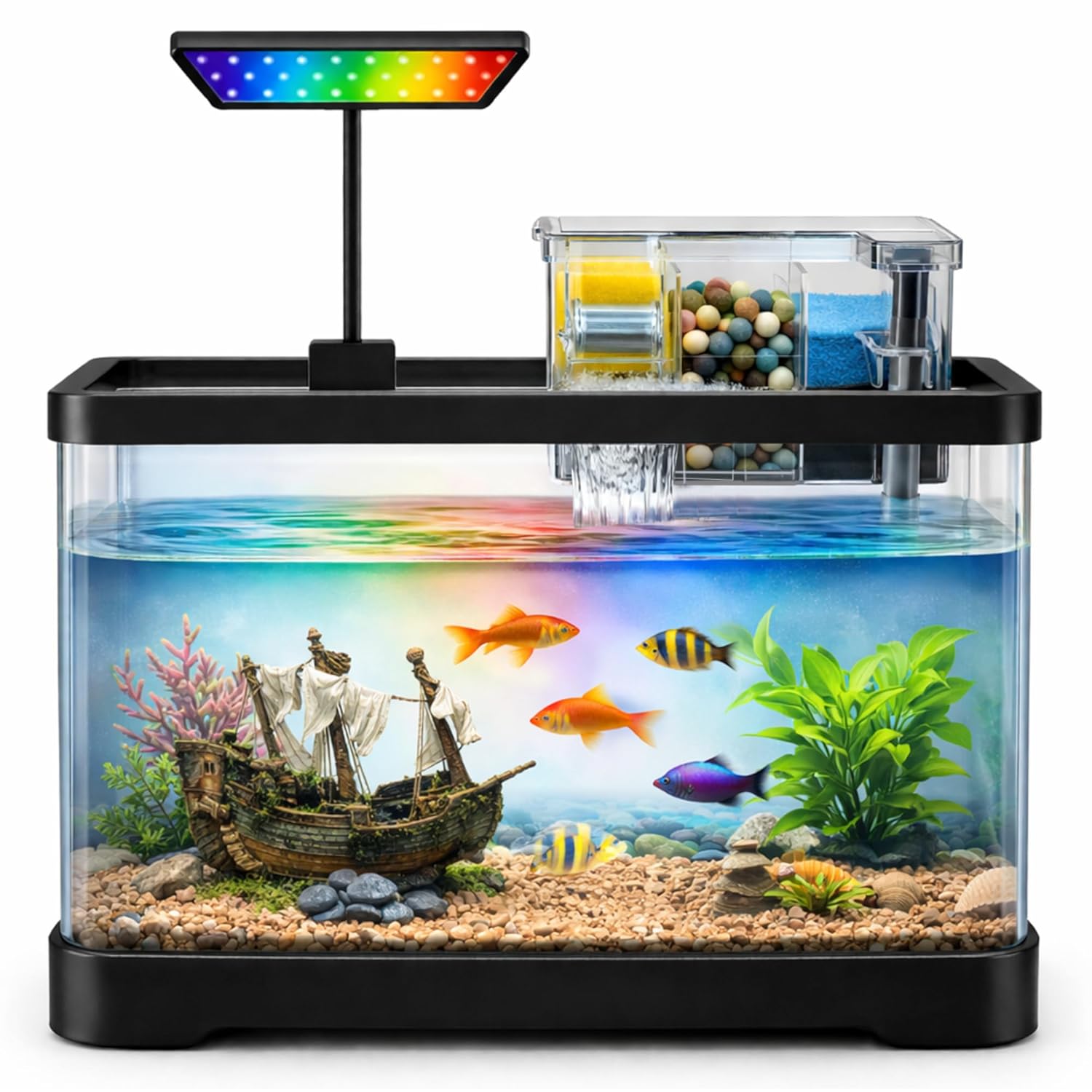Curved Unbreakable Aquarium Tank with Top Filter & WRGB Light - BURAQ PETS