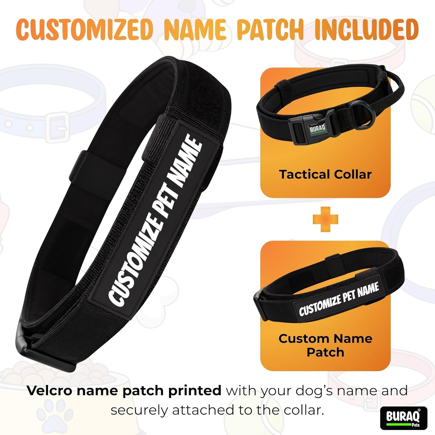 Customize Tactical Dog Collar with Name Patch With Heavy - Duty Nylon - BURAQ PETS