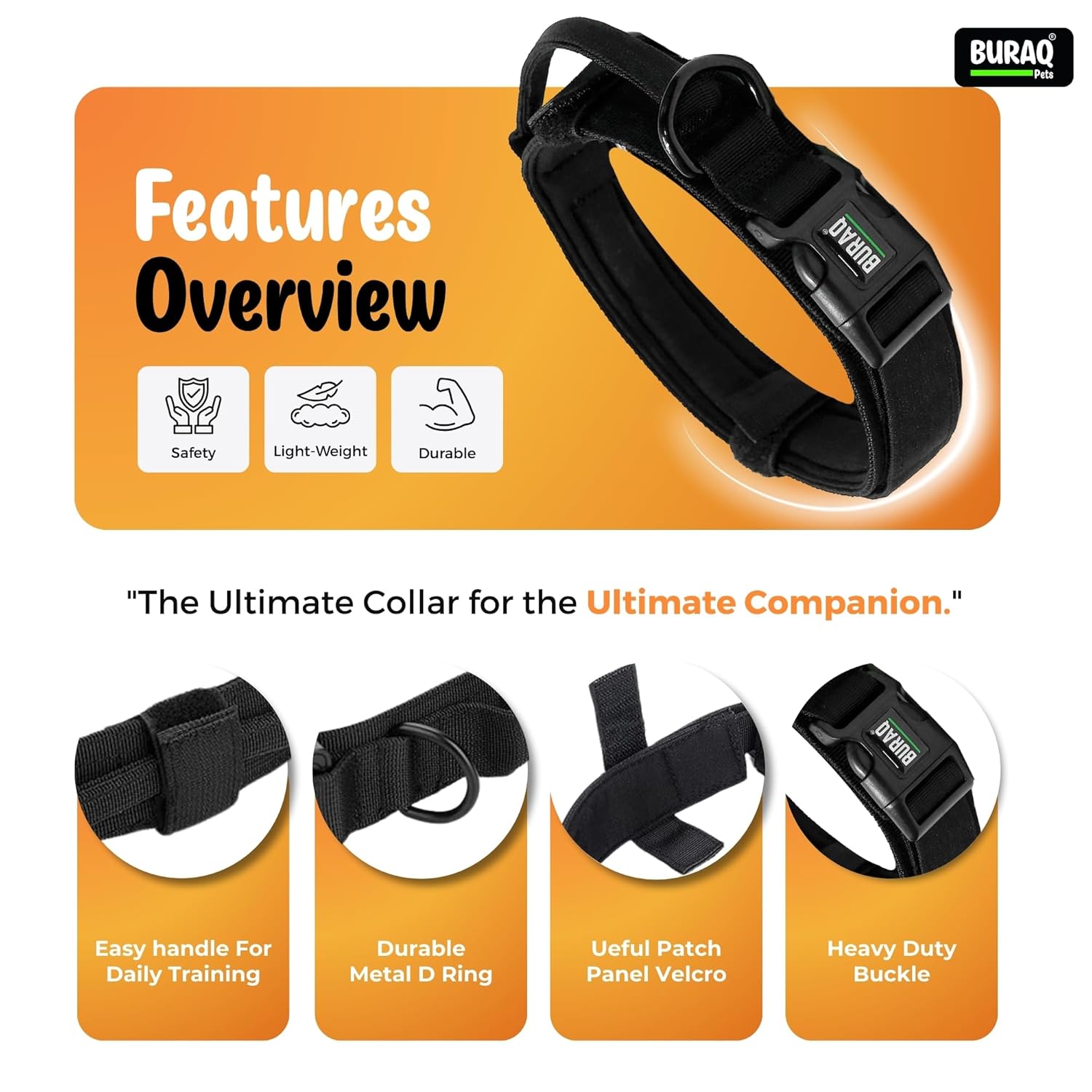 Customize Tactical Dog Collar with Name Patch With Heavy - Duty Nylon - BURAQ PETS