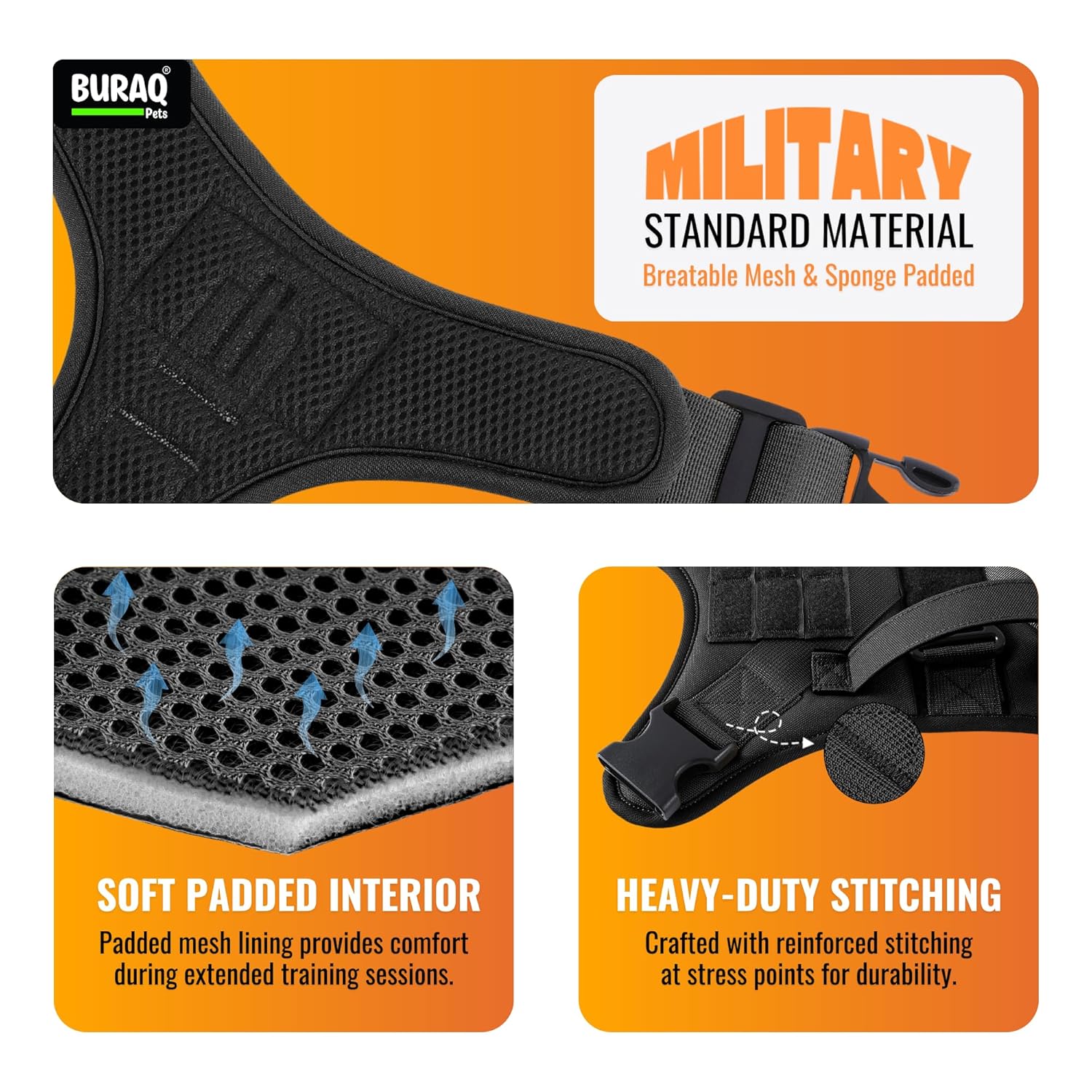 Customized Tactical Dog Harness with Padded Leash