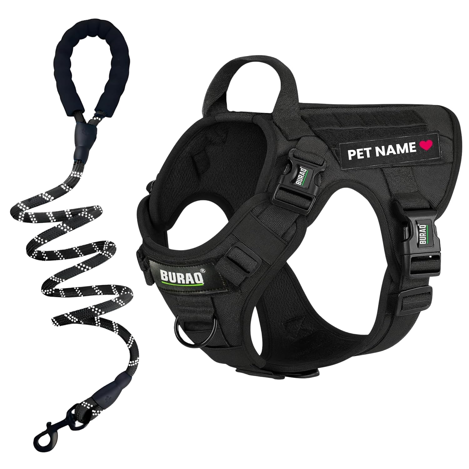 Customized Tactical Dog Harness with Padded Leash