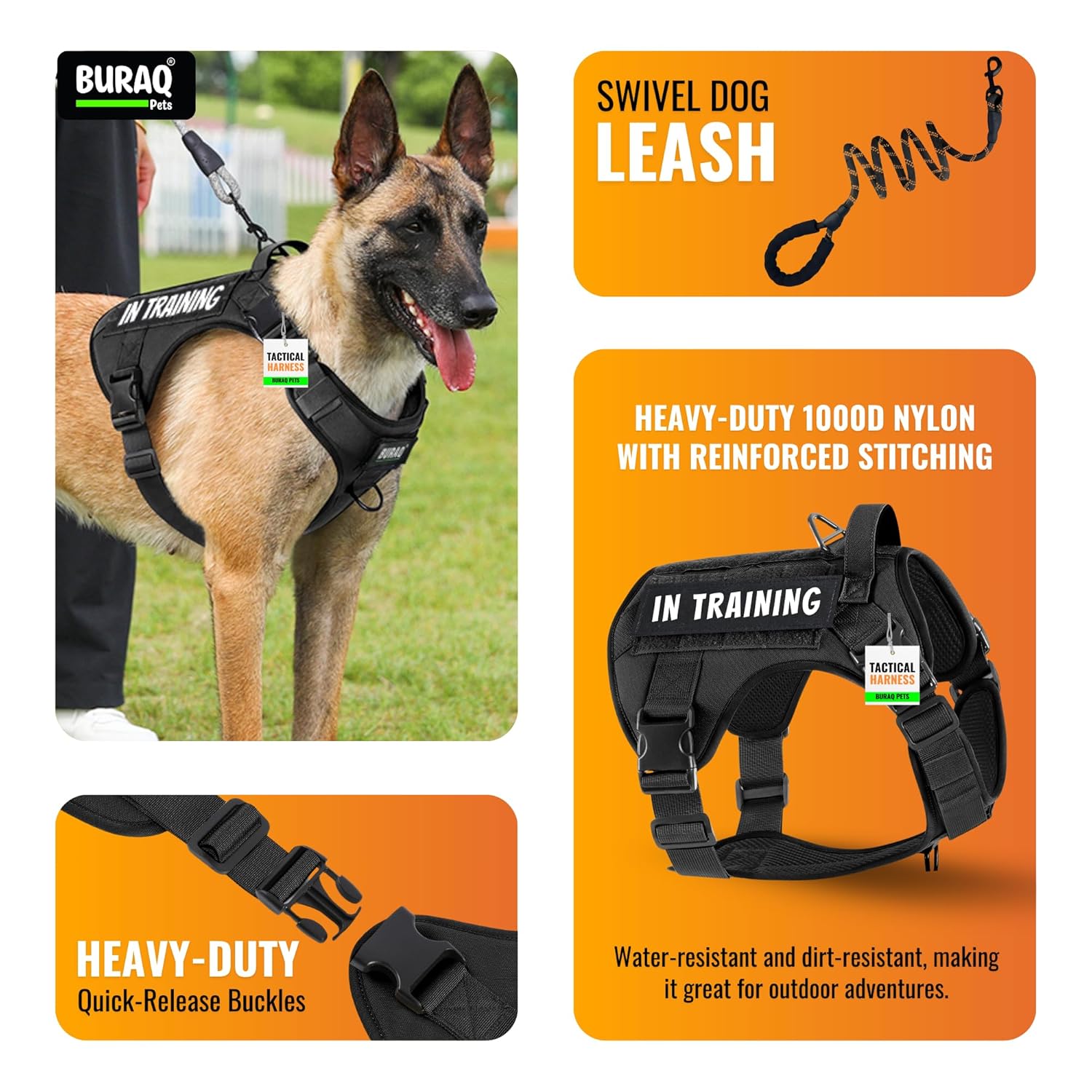 Customized Tactical Dog Harness with Padded Leash