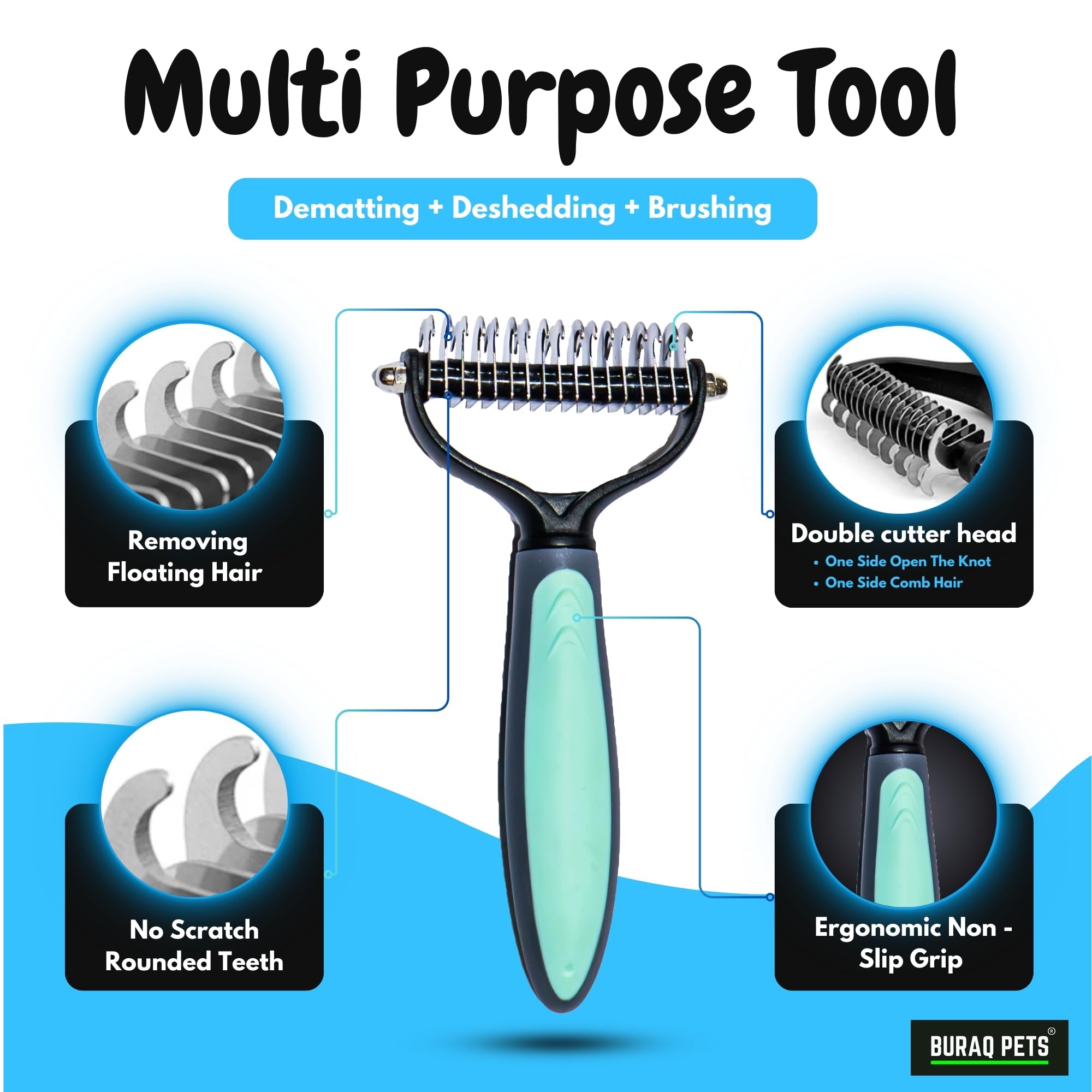 Dematting Grooming Brush for Cats and Dogs. - BURAQ PETS