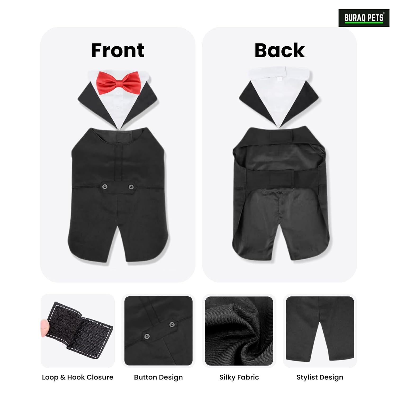 Dog Tuxedo Suit & Bandana Set – Stylish Pet Outfit for Weddings & Parties - BURAQ PETS