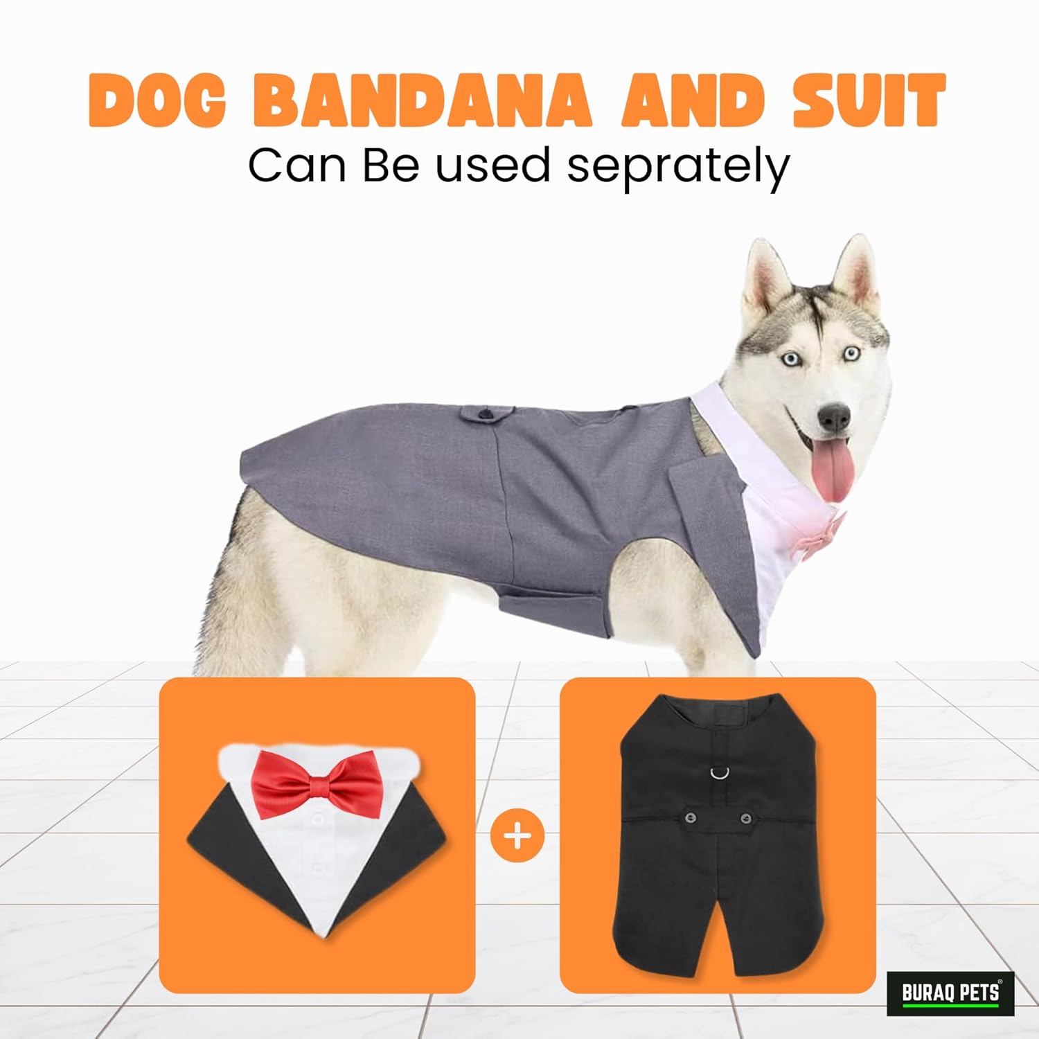Dog Tuxedo Suit & Bandana Set – Stylish Pet Outfit for Weddings & Parties - BURAQ PETS