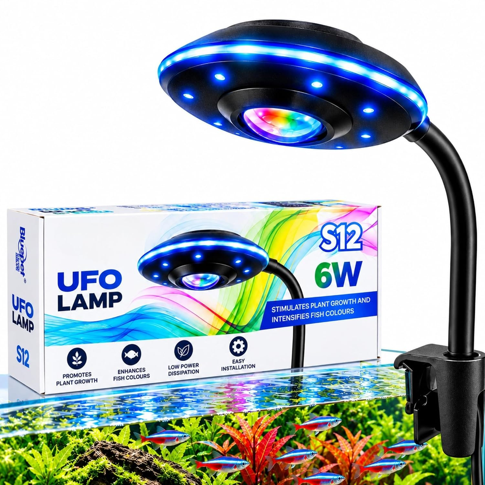 6W UFO WRGB Aquarium LED Light | Full Spectrum Clip-On Fish Tank Light for Plants & Colour Enhancement