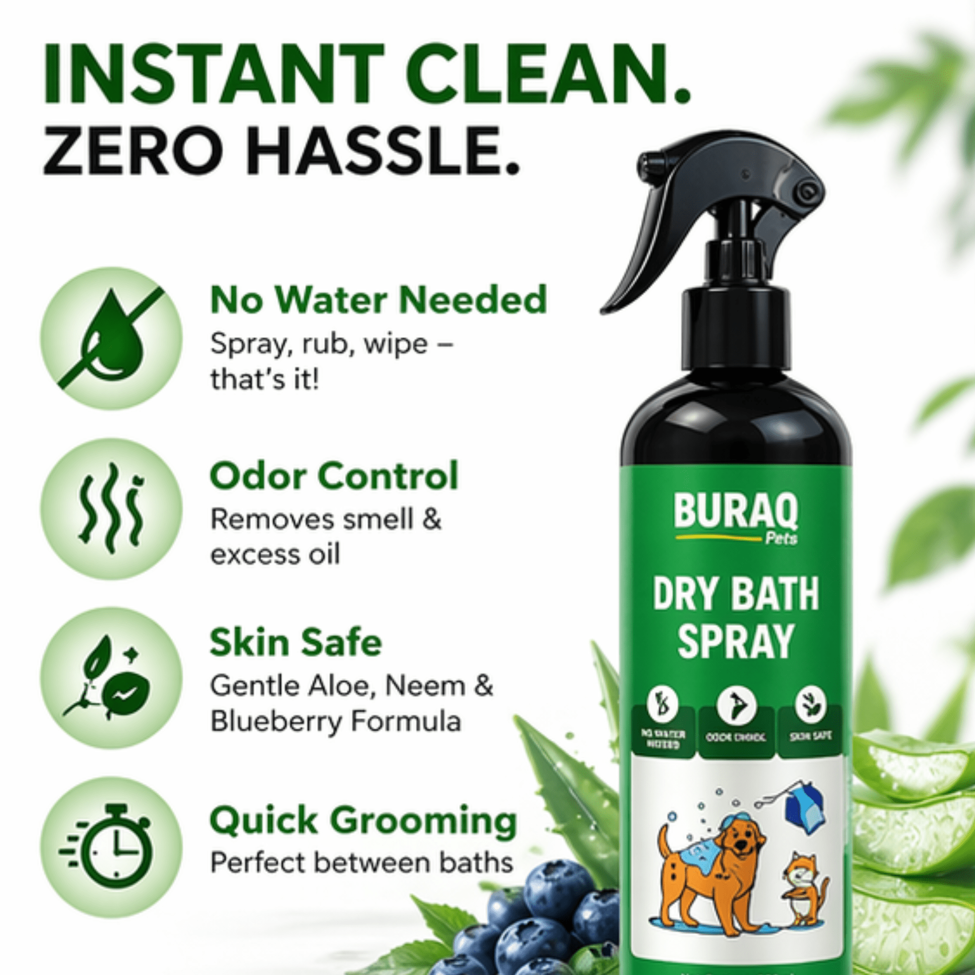 Dry Bath Spray for Dogs & Cats – Quick Grooming - BURAQ PETS