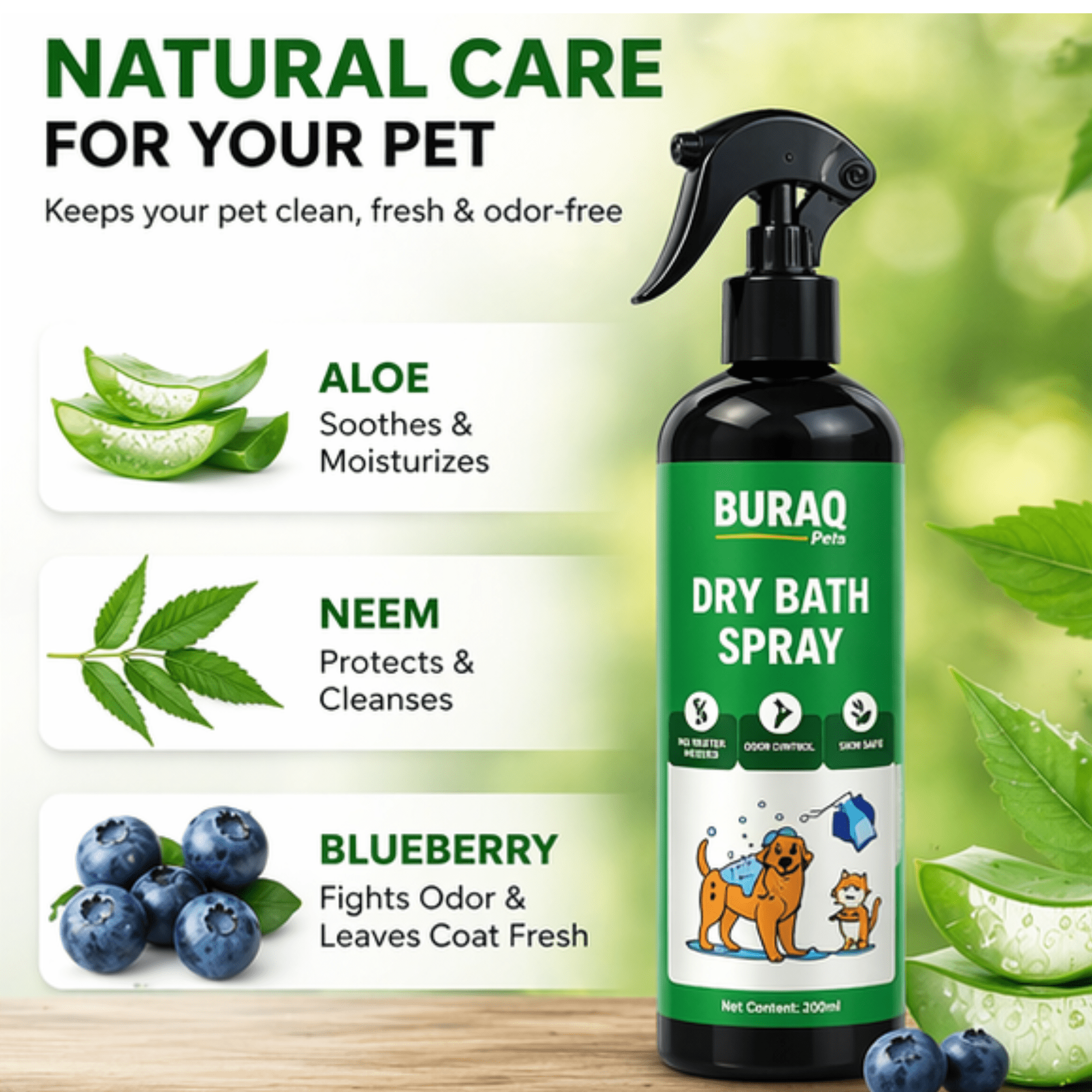 Dry Bath Spray for Dogs & Cats – Quick Grooming - BURAQ PETS
