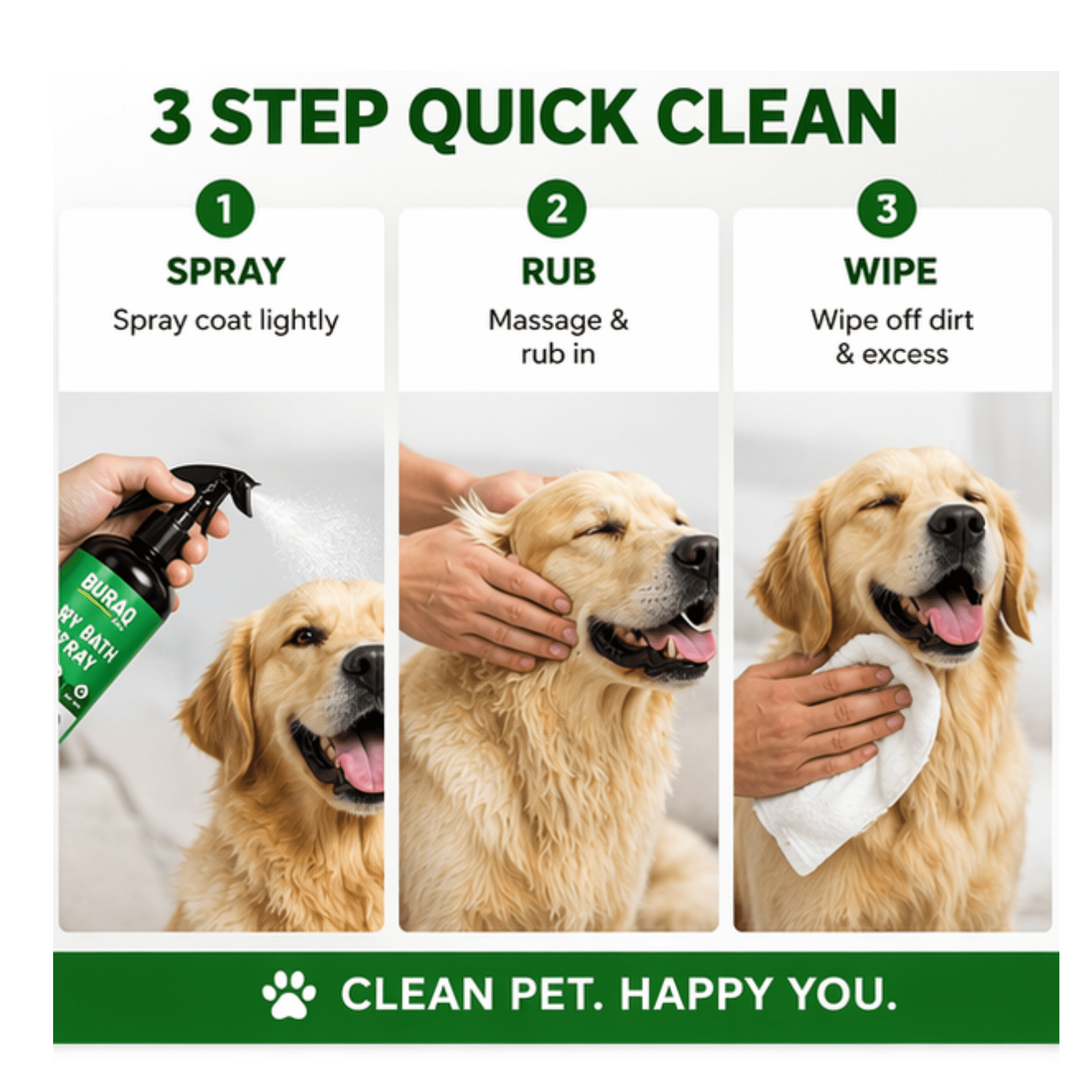 Dry Bath Spray for Dogs & Cats – Quick Grooming - BURAQ PETS
