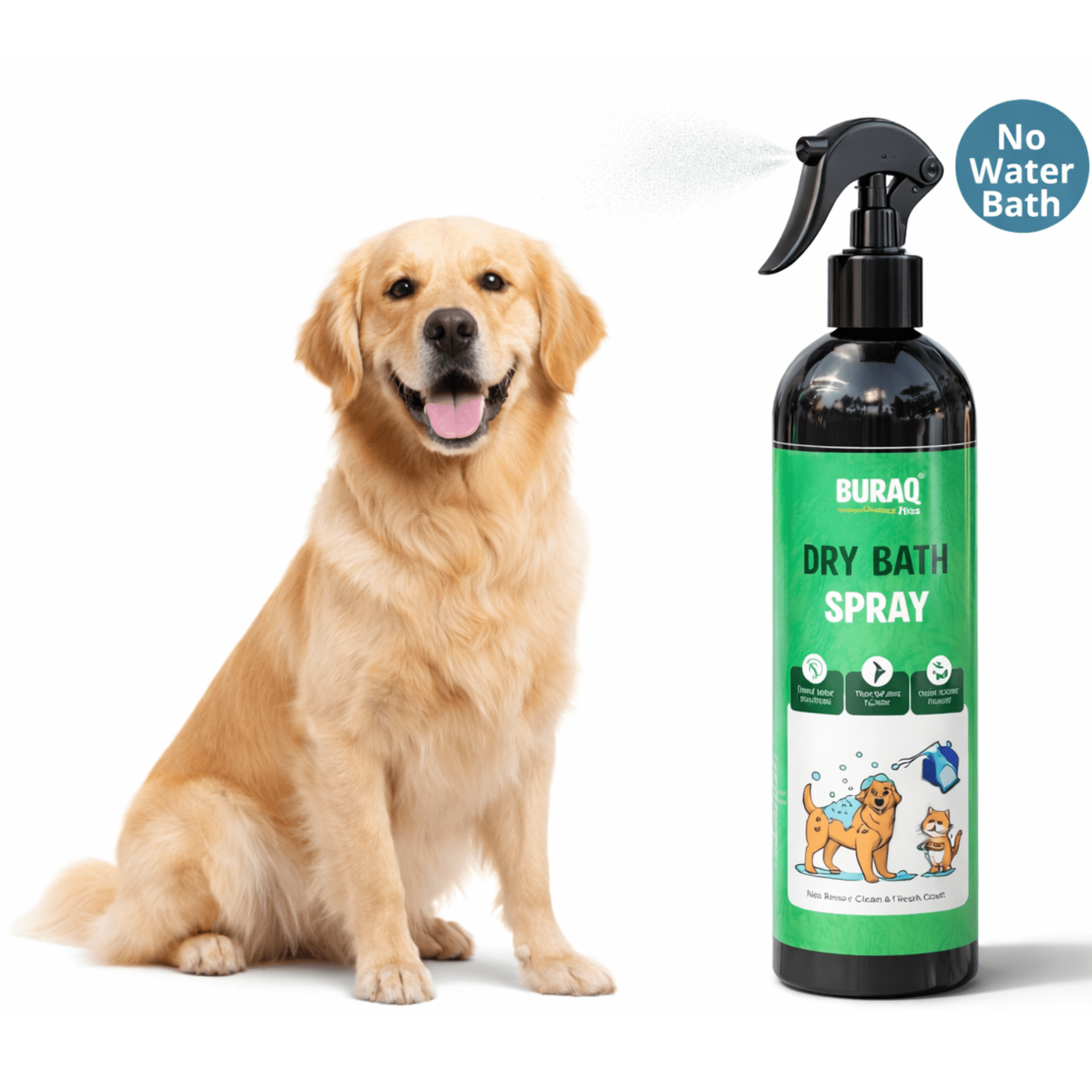 Dry Bath Spray for Dogs & Cats – Quick Grooming - BURAQ PETS