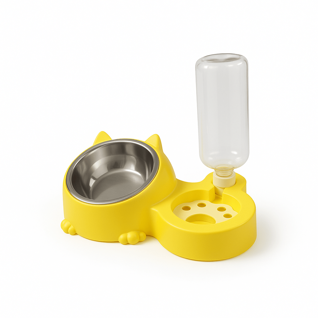 Dual Pet Bowl with Automatic Water Dispenser – Cute Cat Design - BURAQ PETS