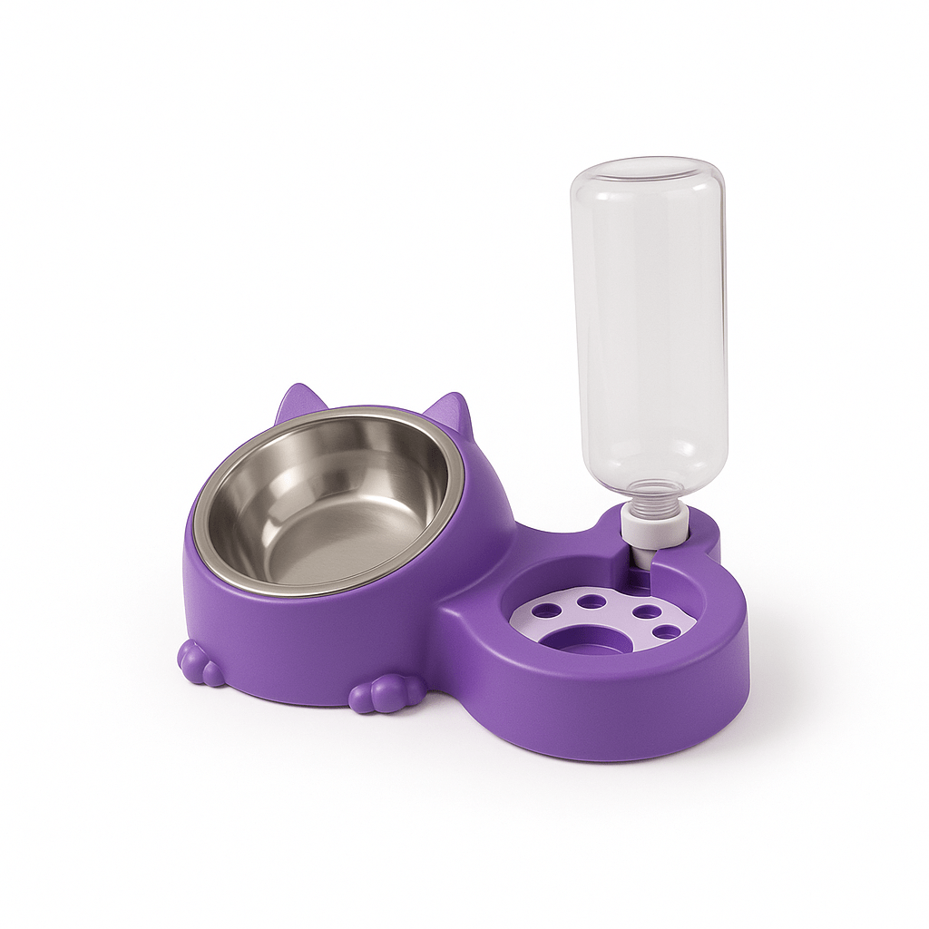 Dual Pet Bowl with Automatic Water Dispenser – Cute Cat Design - BURAQ PETS