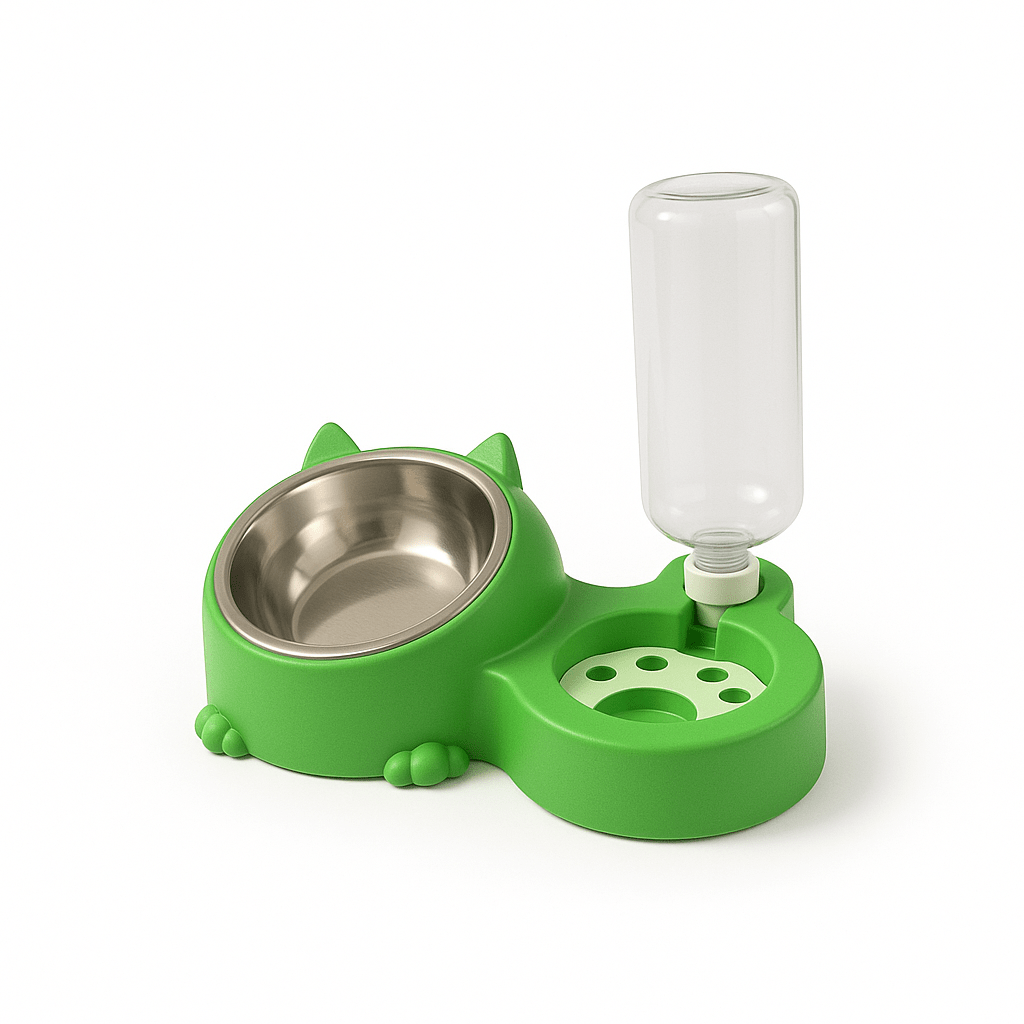 Dual Pet Bowl with Automatic Water Dispenser – Cute Cat Design - BURAQ PETS