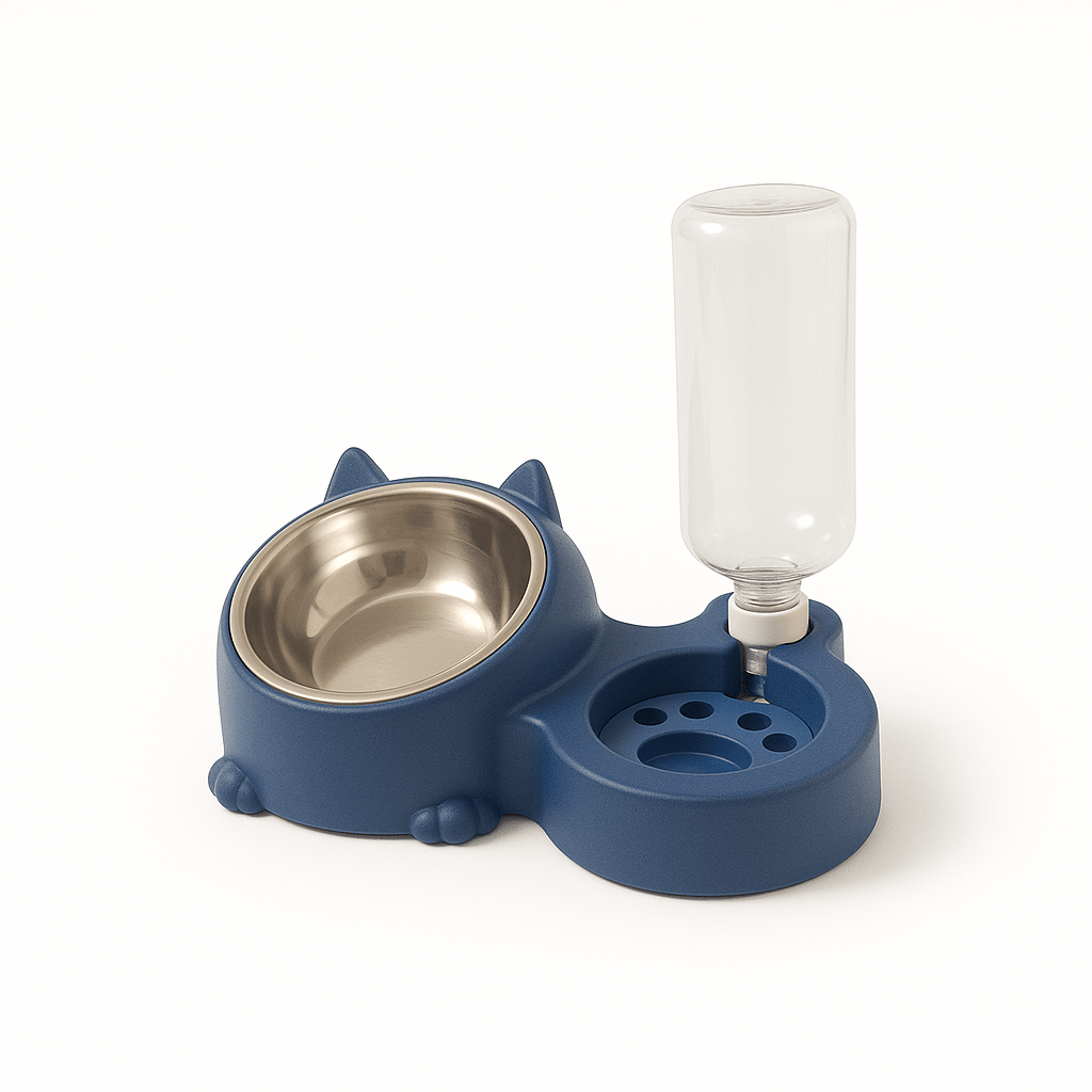 Dual Pet Bowl with Automatic Water Dispenser – Cute Cat Design - BURAQ PETS