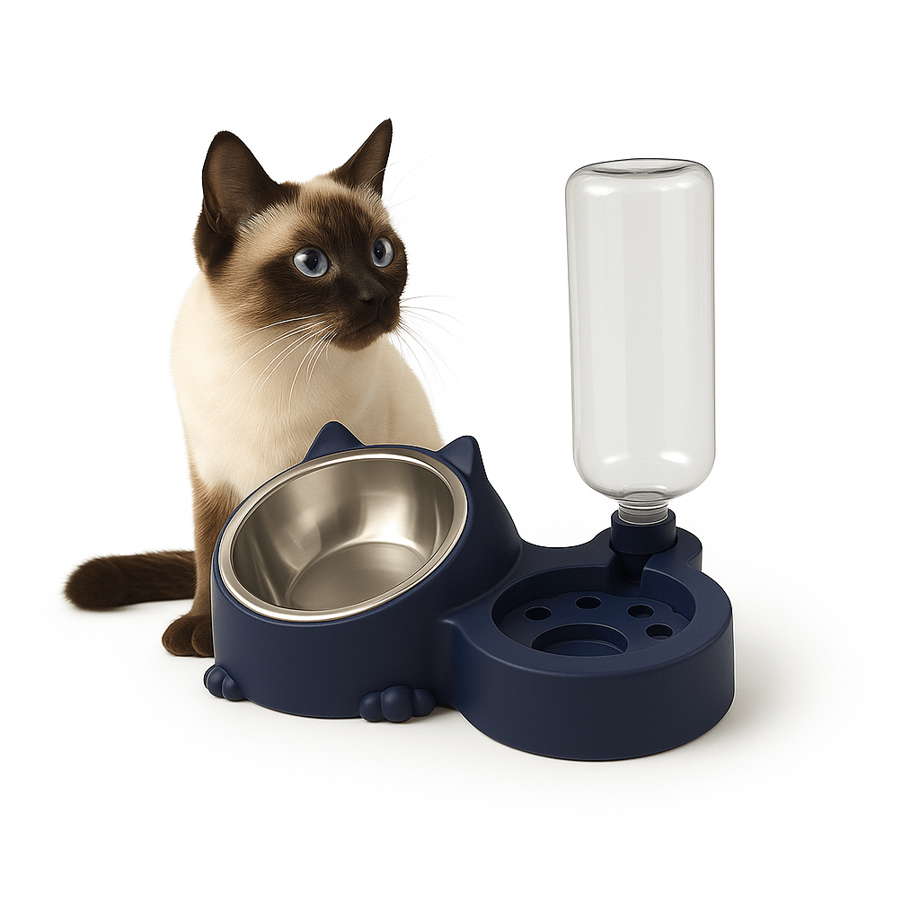 Dual Pet Bowl with Automatic Water Dispenser – Cute Cat Design - BURAQ PETS