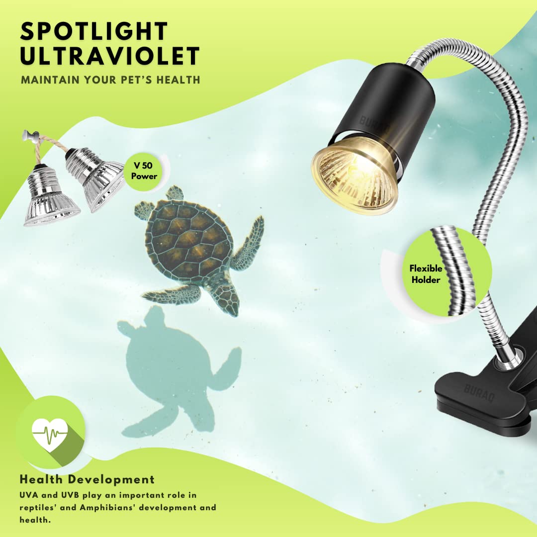 E27 Base Flexible Holder + 2 UV Bulbs , 360° Rotatable & Adjustable Reptile Lamp - BURAQ PETS