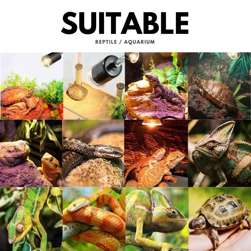 E27 Base Flexible Holder + 2 UV Bulbs , 360° Rotatable & Adjustable Reptile Lamp - BURAQ PETS