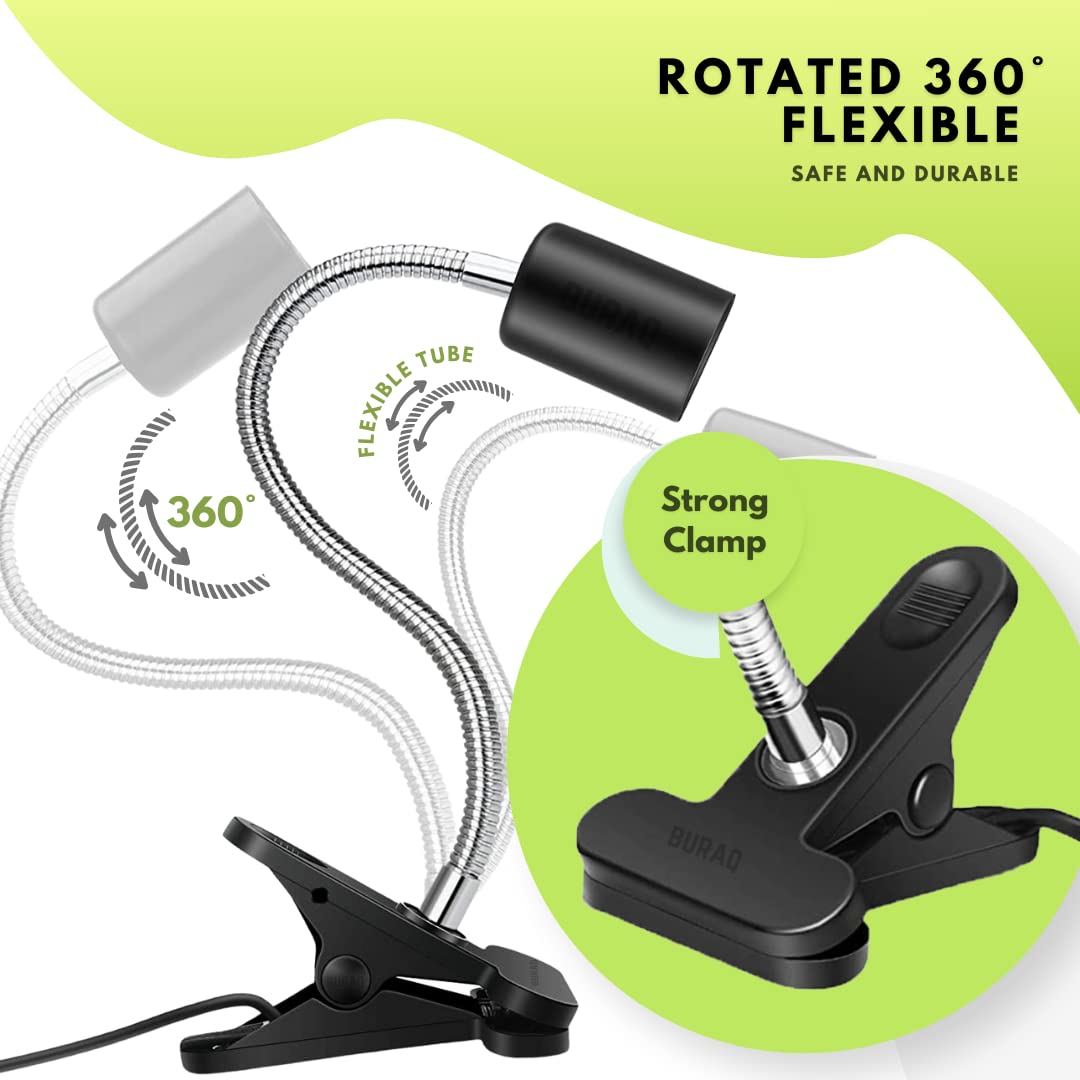 E27 Base Flexible Holder + 2 UV Bulbs , 360° Rotatable & Adjustable Reptile Lamp - BURAQ PETS