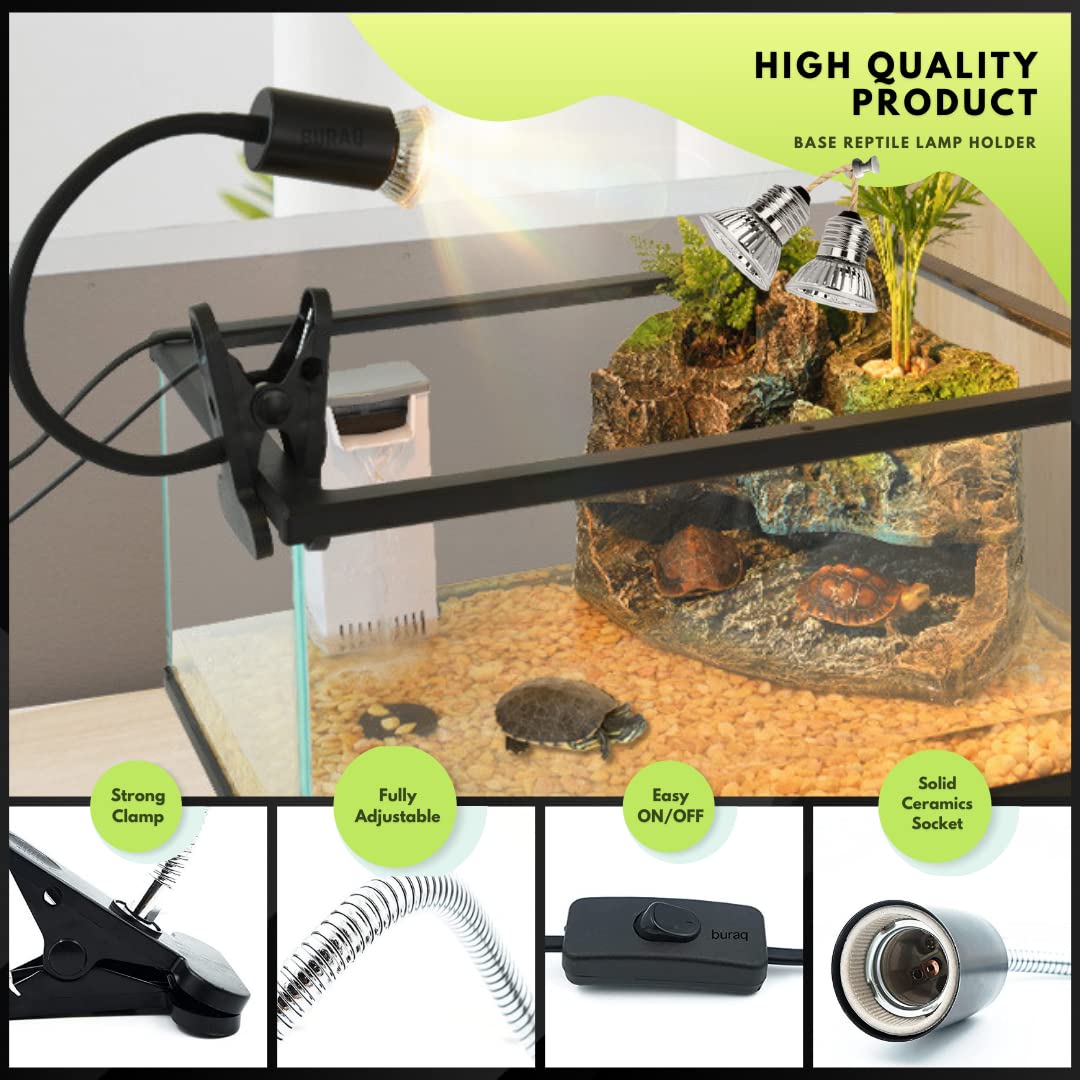 E27 Base Flexible Holder + 2 UV Bulbs , 360° Rotatable & Adjustable Reptile Lamp - BURAQ PETS