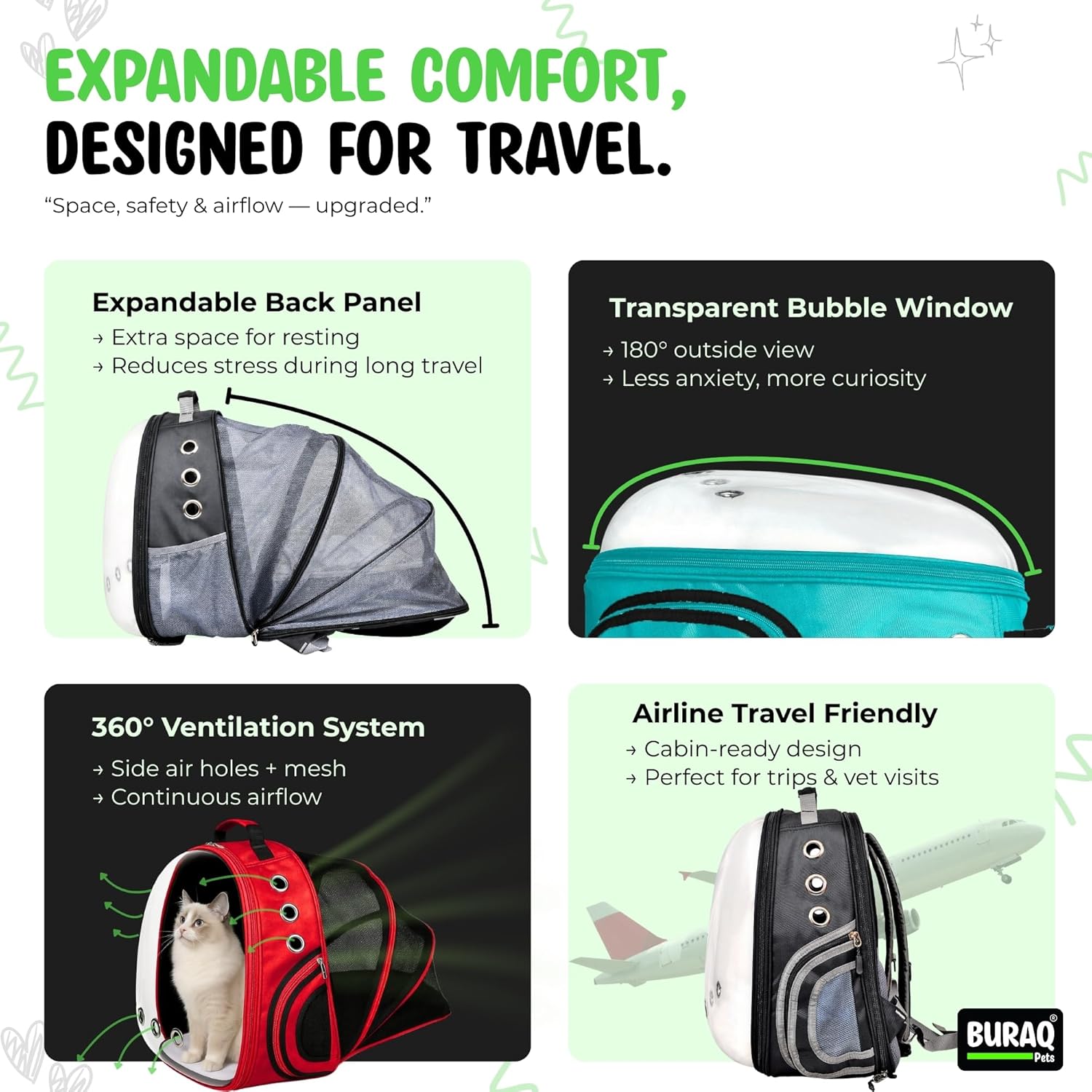 Expandable Astronaut Pet Carrier Backpack,Stylish Secure & Ventilated Travel Bag for Cats - BURAQ PETS
