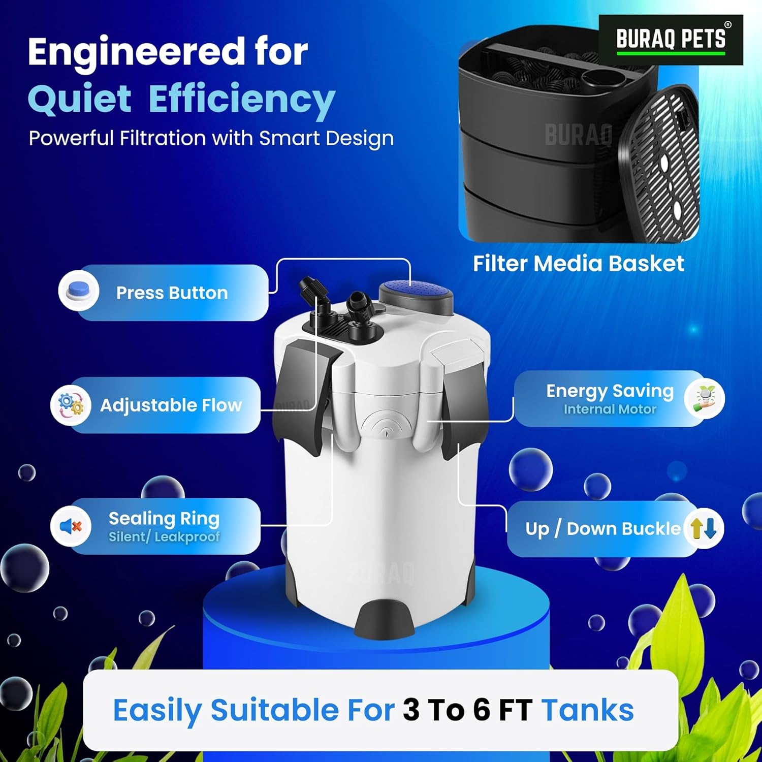 External Canister Aquarium Filter HW-302 – Ultra-Quiet, High-Performance Filtration for 2.5 to 4 FT Tanks - BURAQ PETS