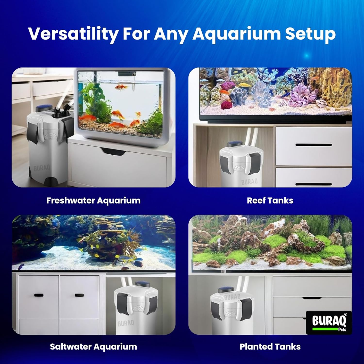 External Canister Aquarium Filter – Quiet & Powerful for 2.5–4 FT Tanks - BURAQ PETS