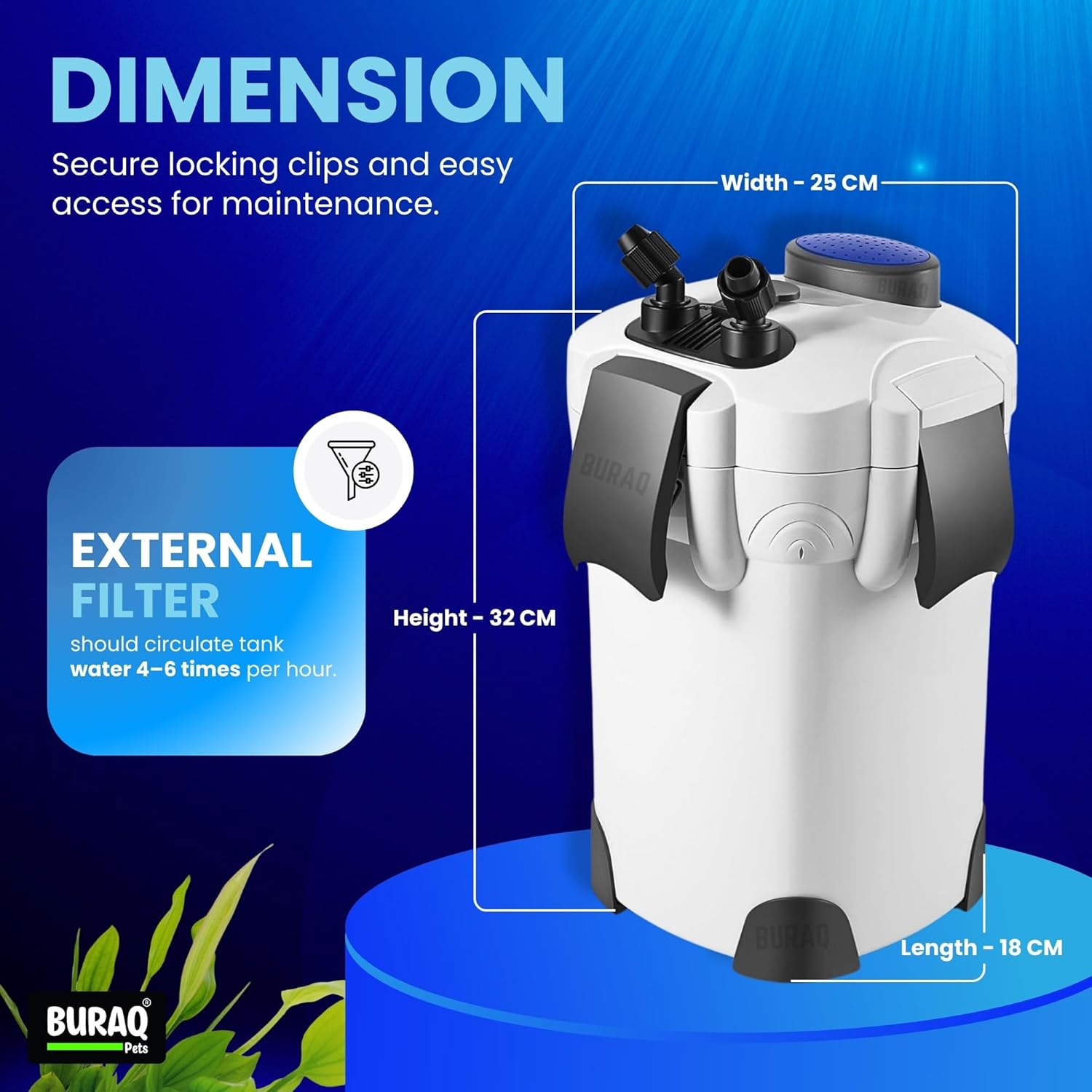 External Canister Aquarium Filter – Quiet & Powerful for 2.5–4 FT Tanks - BURAQ PETS