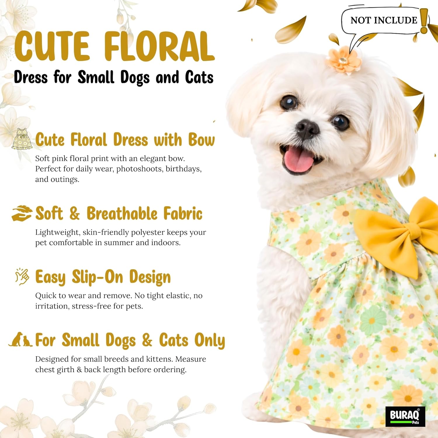 Floral Dog Dress with Bow, Soft & Cute Puppy Clothes for Small Dogs & Cats - premium pet product by Buraq Pets