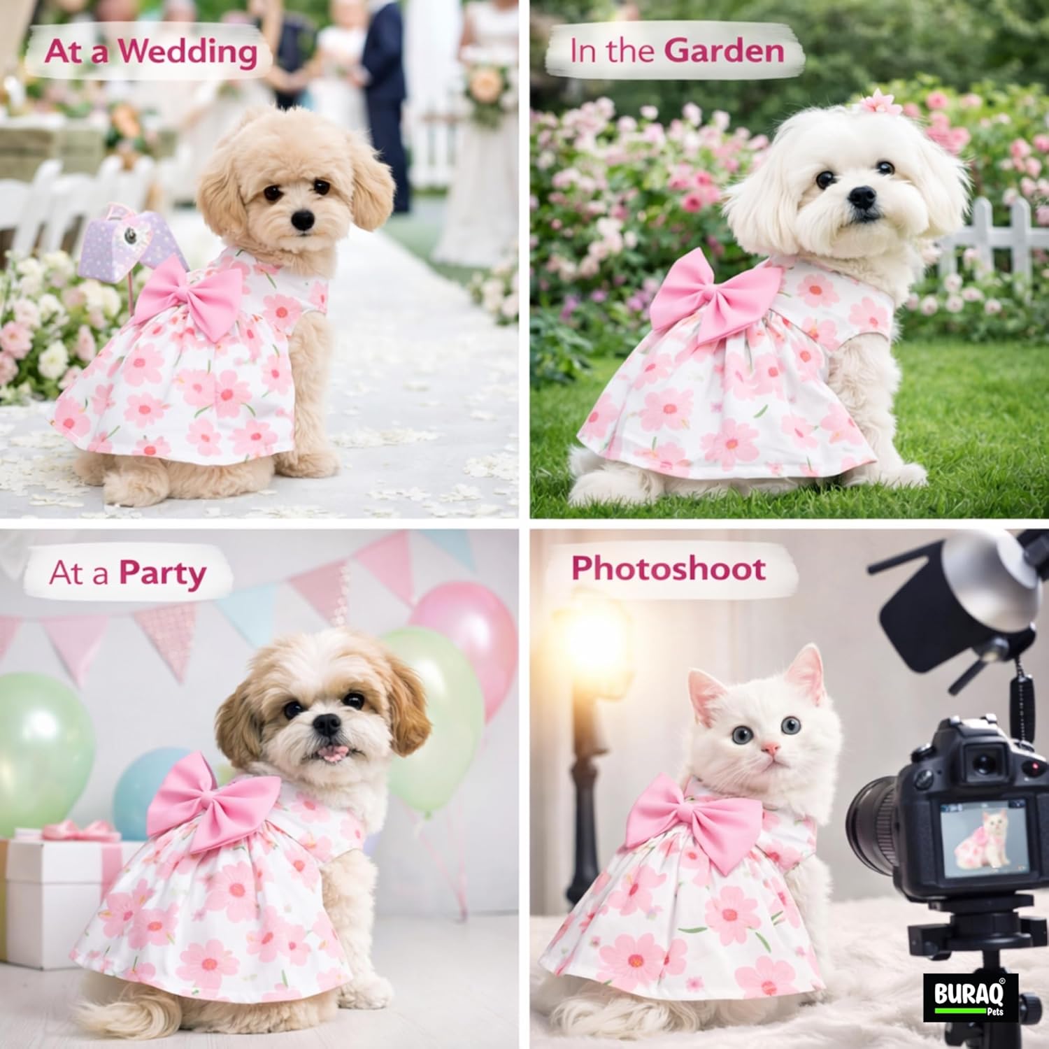Floral Dog Dress with Bow, Soft & Cute Puppy Clothes for Small Dogs & Cats - premium pet product by Buraq Pets