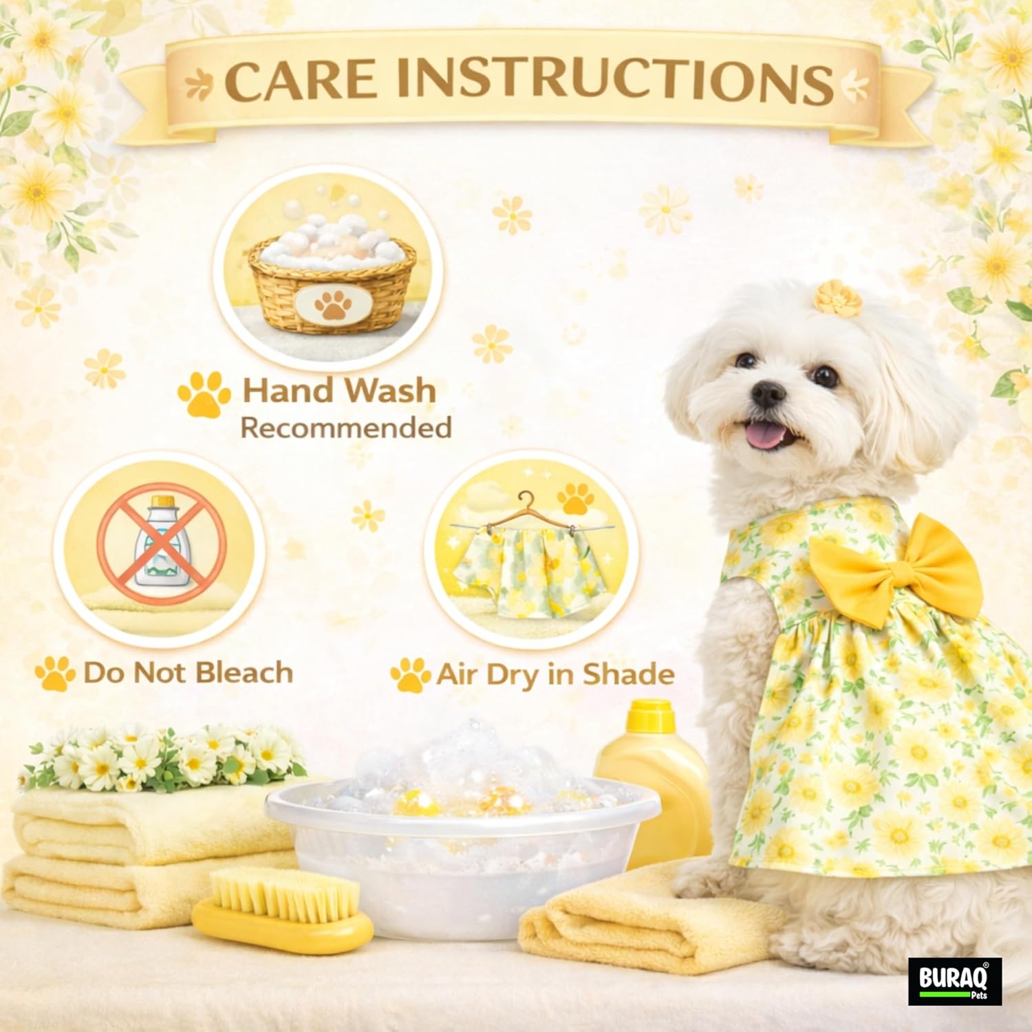 Floral Dog Dress with Bow, Soft & Cute Puppy Clothes for Small Dogs & Cats - premium pet product by Buraq Pets