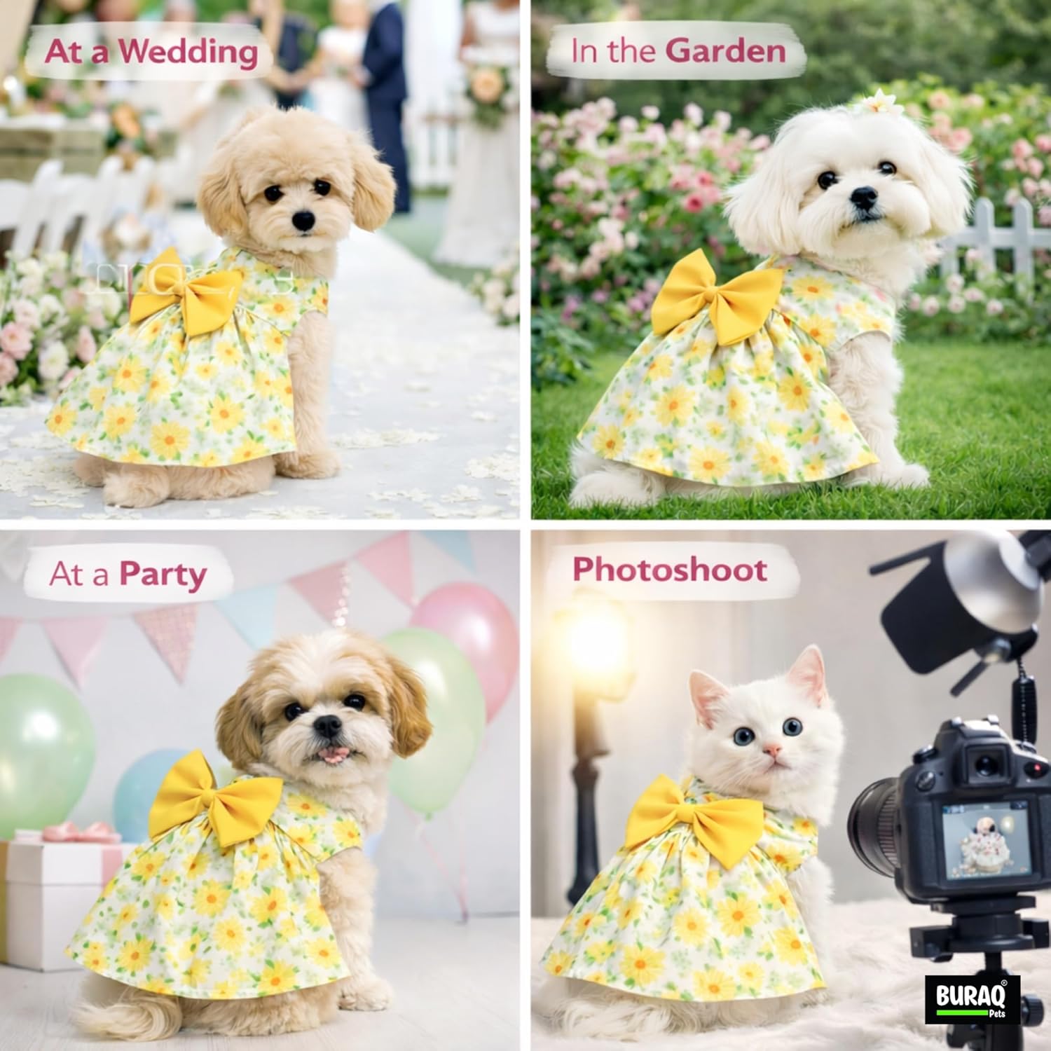 Floral Dog Dress with Bow, Soft & Cute Puppy Clothes for Small Dogs & Cats - premium pet product by Buraq Pets