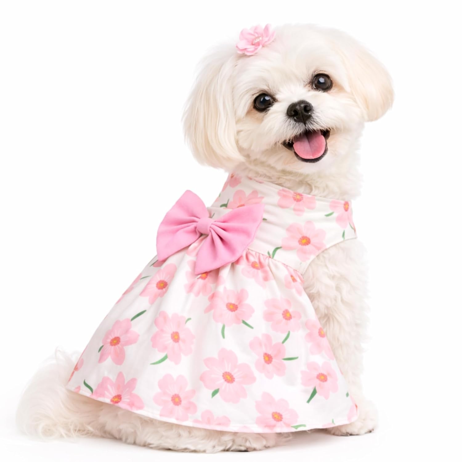 Floral Dog Dress with Bow, Soft & Cute Puppy Clothes for Small Dogs & Cats - premium pet product by Buraq Pets