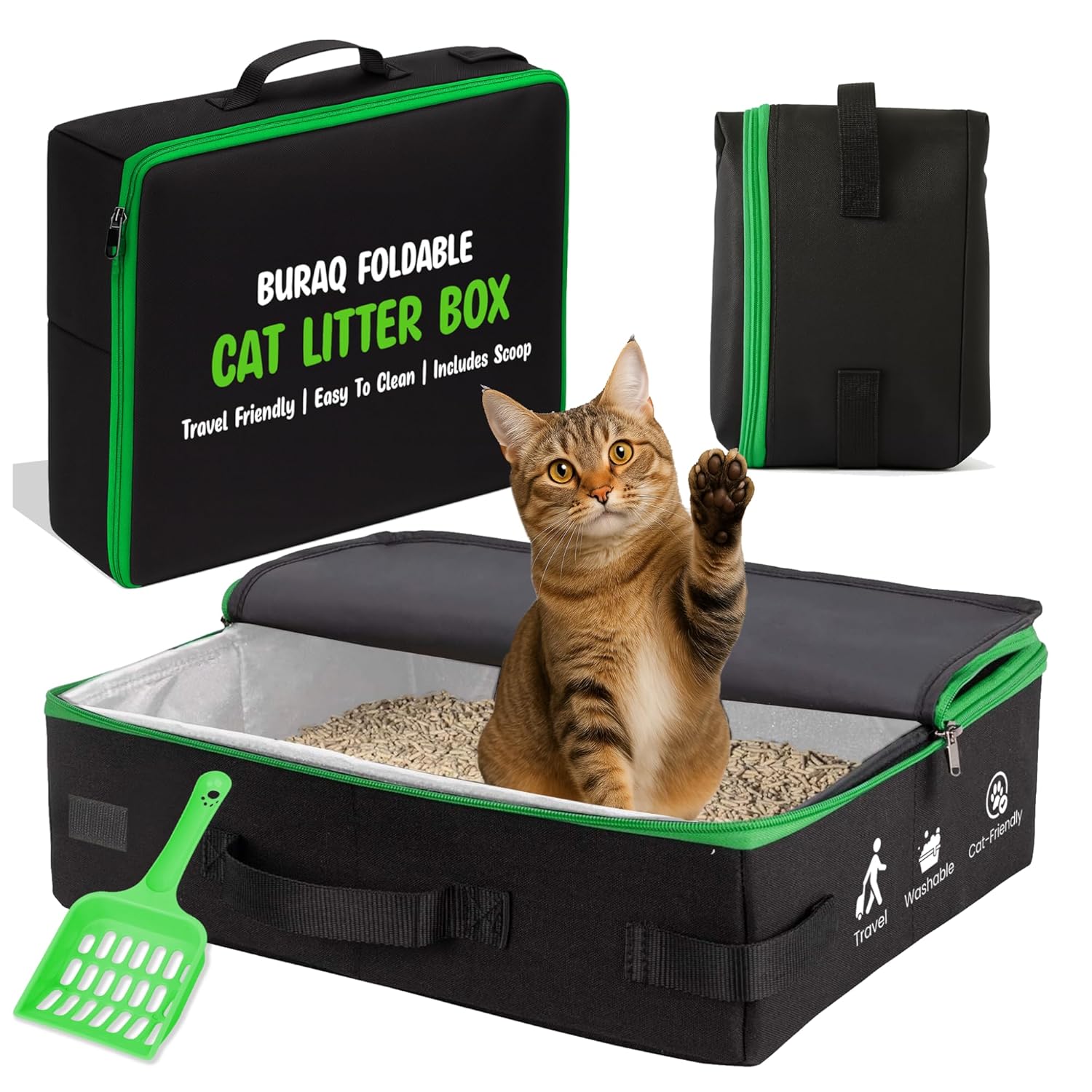 Foldable Cat Litter Box with Scoop - Portable, Waterproof & Travel Litter Box - BURAQ PETS
