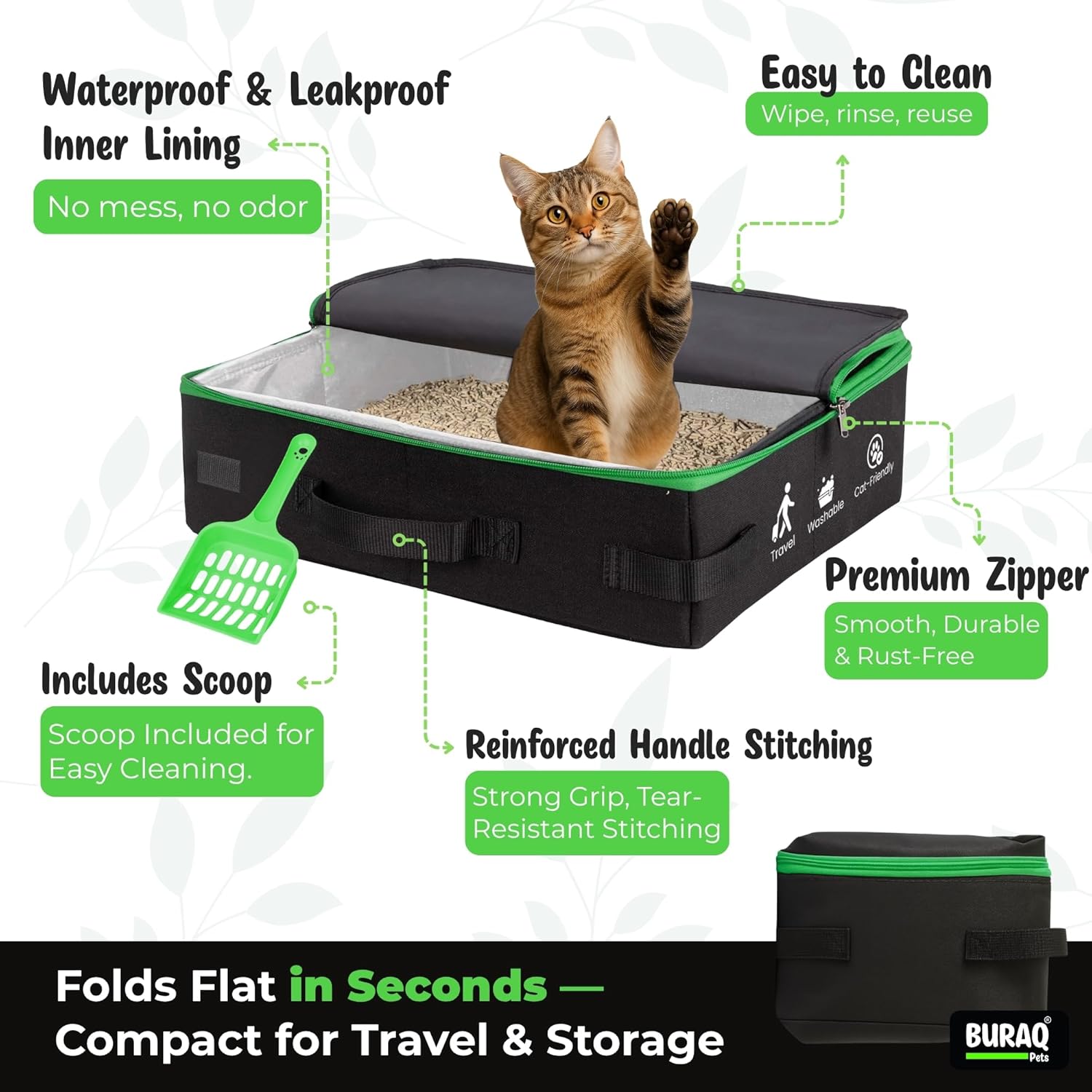 Foldable Cat Litter Box with Scoop - Portable, Waterproof & Travel Litter Box - BURAQ PETS