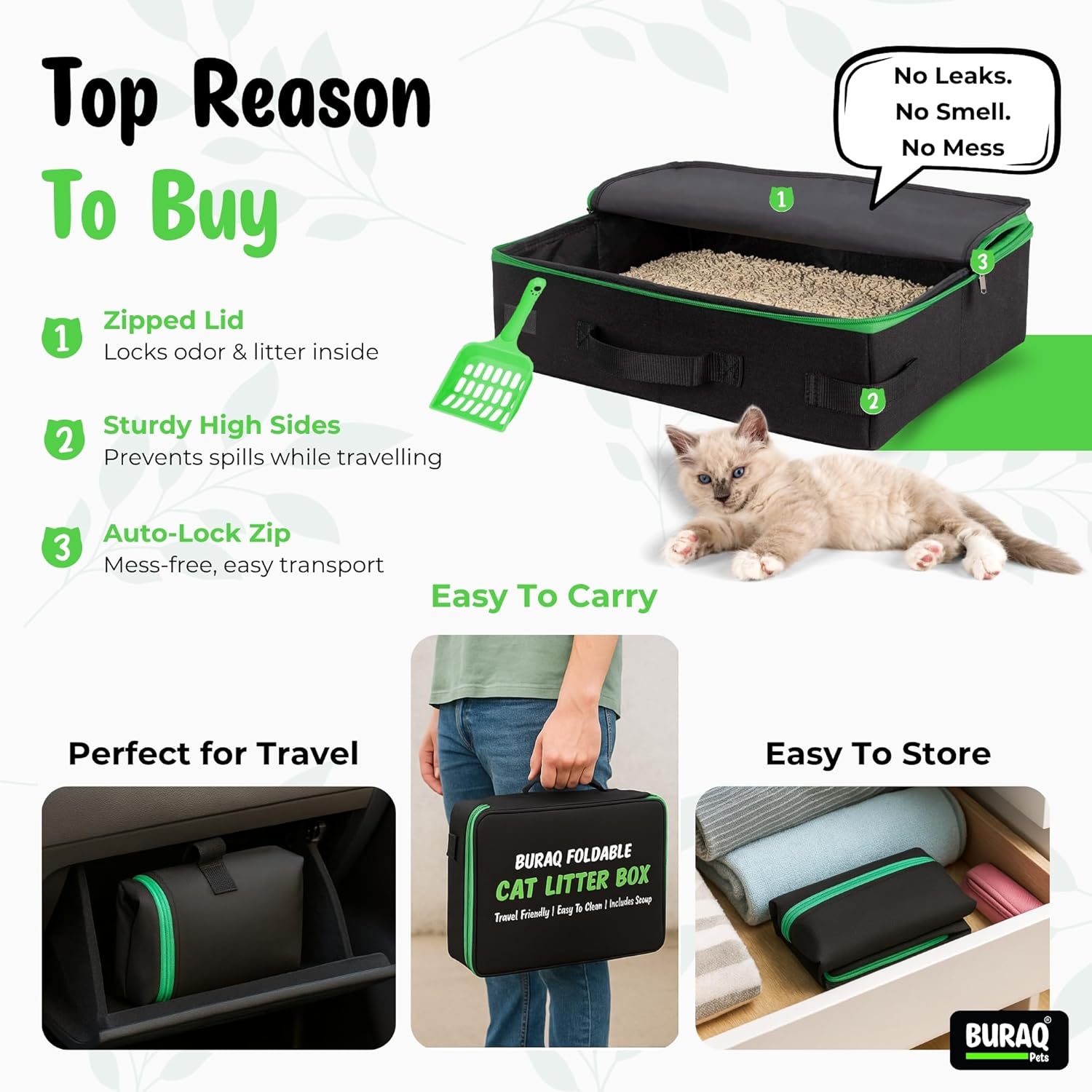 Foldable Cat Litter Box with Scoop - Portable, Waterproof & Travel Litter Box - BURAQ PETS