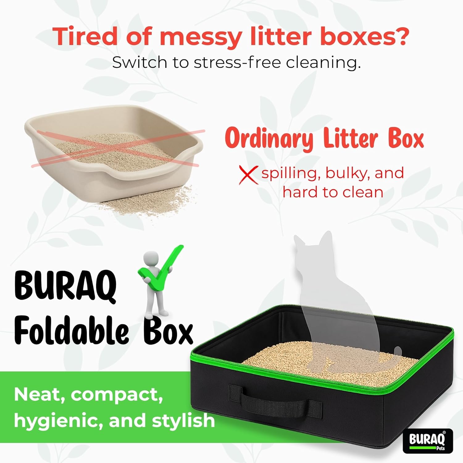 Foldable Cat Litter Box with Scoop - Portable, Waterproof & Travel Litter Box - BURAQ PETS