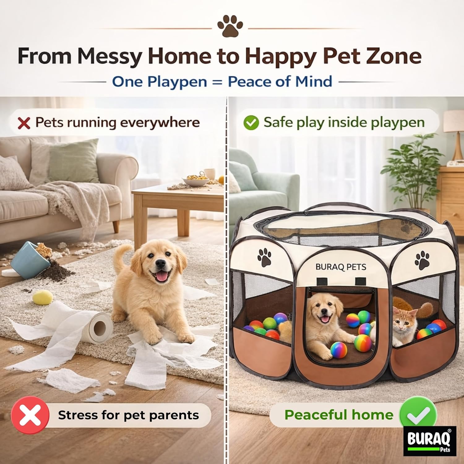 Foldable Pet Playpen for Dogs & Cats | Pet Enclosure Cage with Breathable Mesh - premium pet product by Buraq Pets