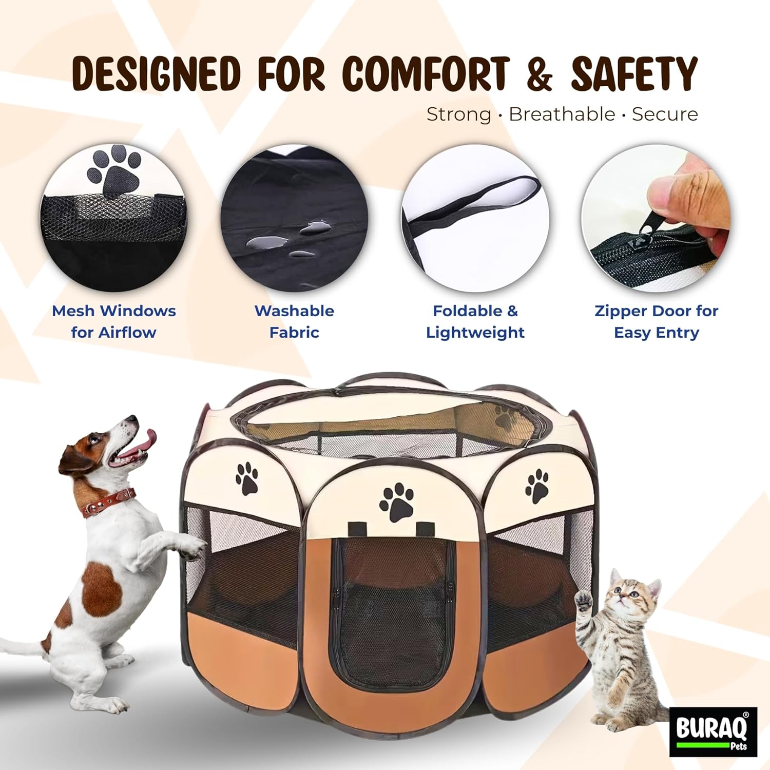 Foldable Pet Playpen for Dogs & Cats | Pet Enclosure Cage with Breathable Mesh - premium pet product by Buraq Pets