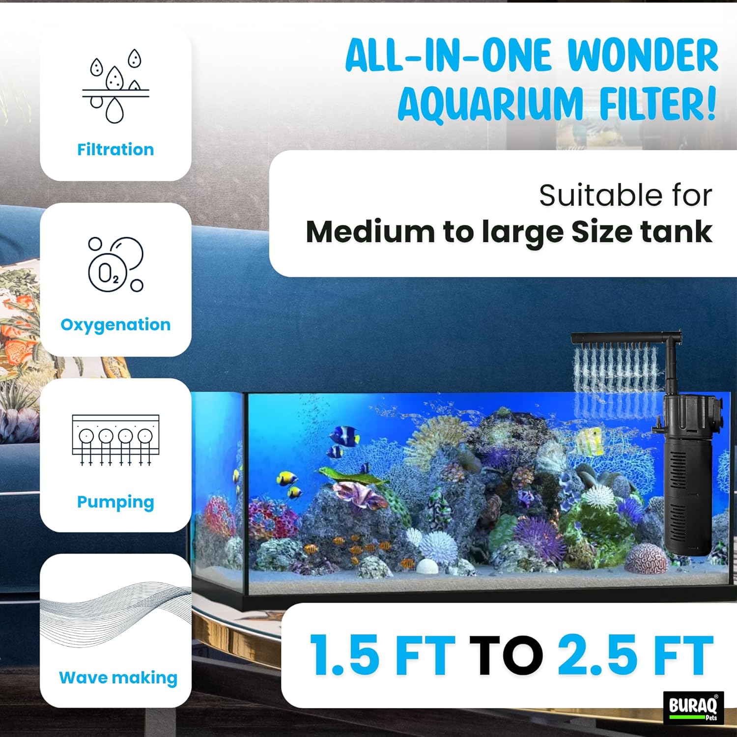 Fountain Aquarium Filter Multi-Function Submersible Filtration Pump – premium pet product by Buraq Pets