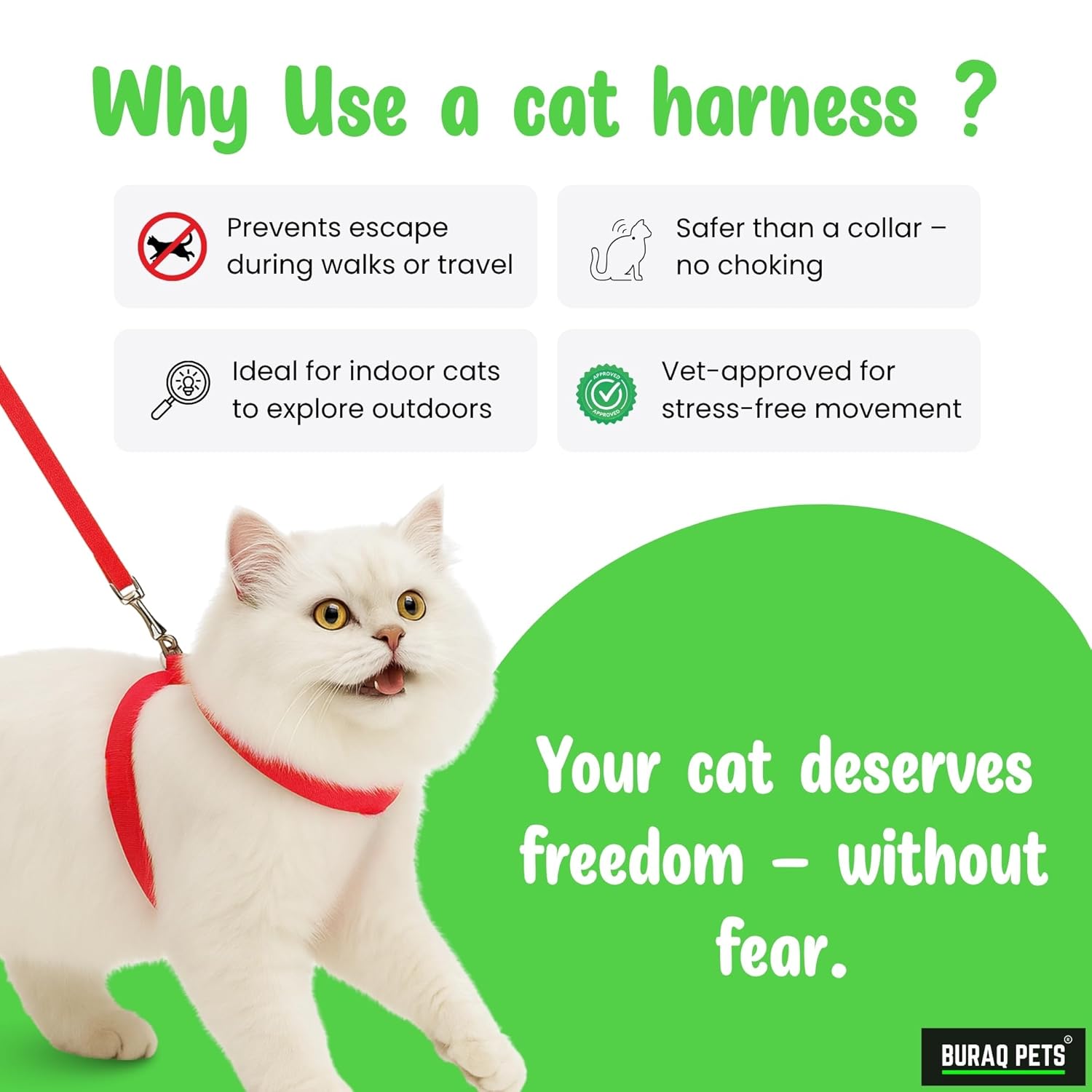 Full Body Cat Harness & Leash – Adjustable & Escape - Proof - BURAQ PETS