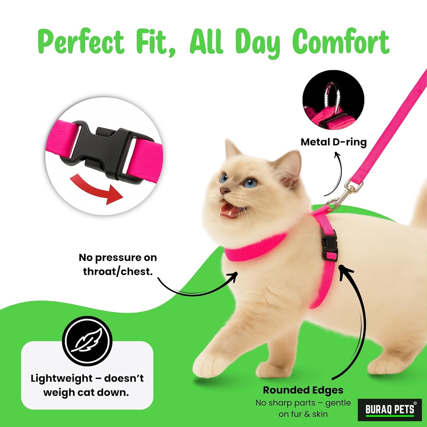 Full Body Cat Harness & Leash – Adjustable & Escape - Proof - BURAQ PETS