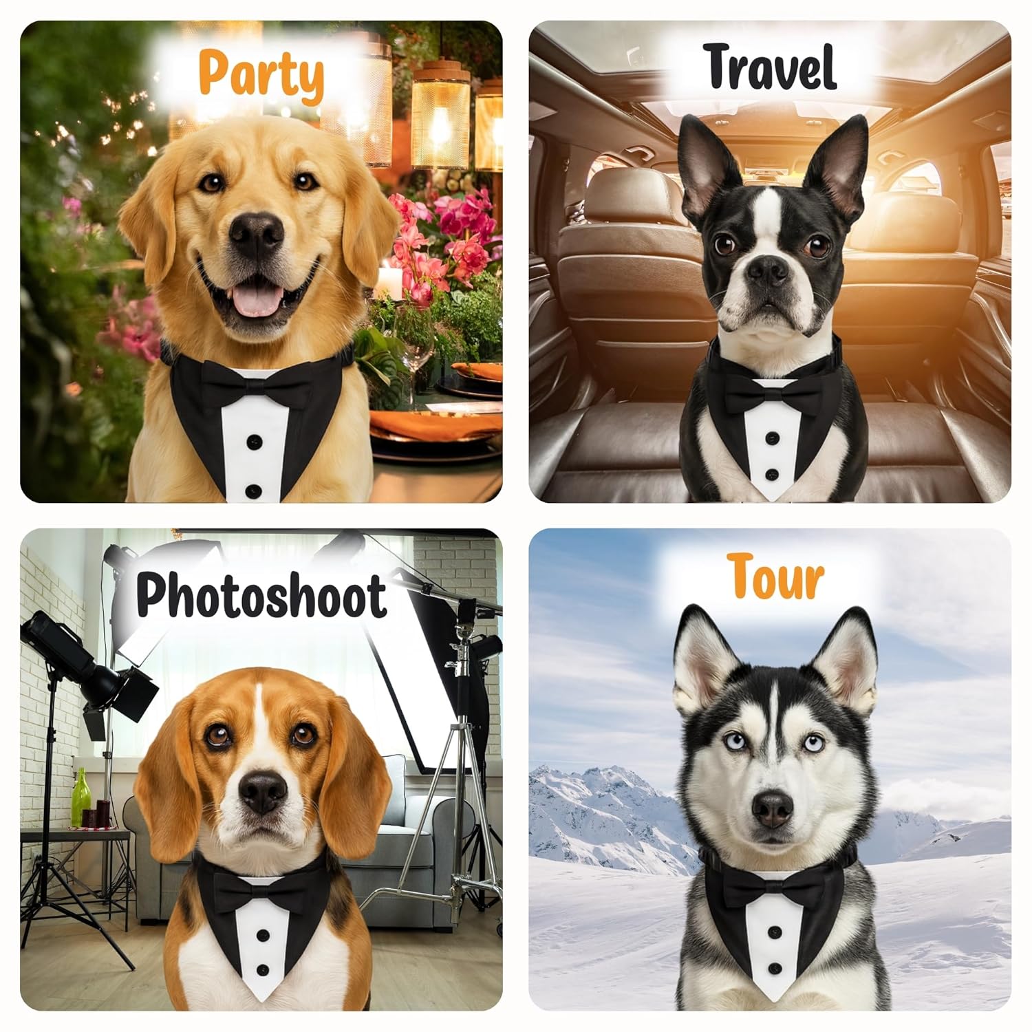 Gentleman’s Dog Tuxedo Bandana – Formal Bow Tie Collar - BURAQ PETS