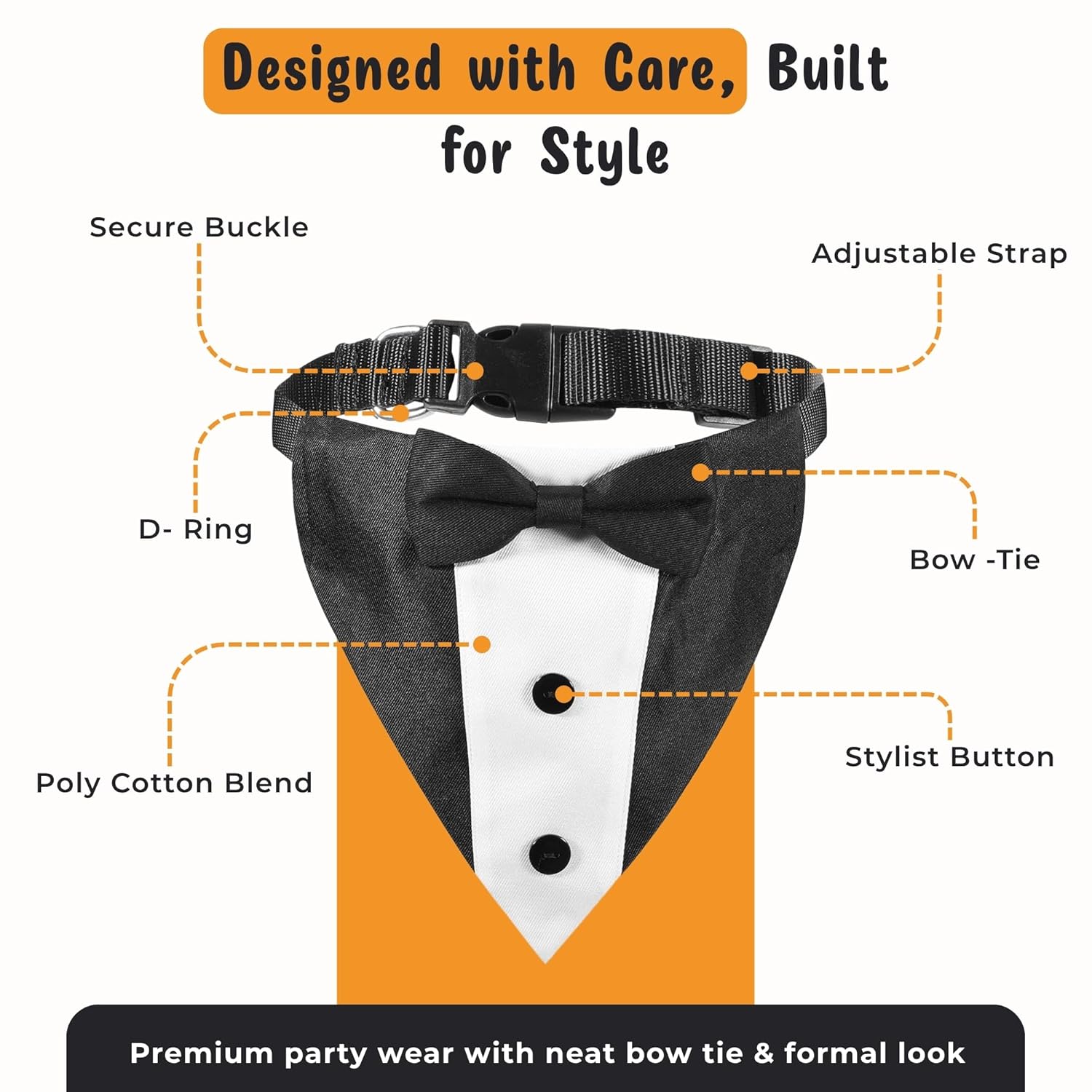 Gentleman’s Dog Tuxedo Bandana – Formal Bow Tie Collar - BURAQ PETS