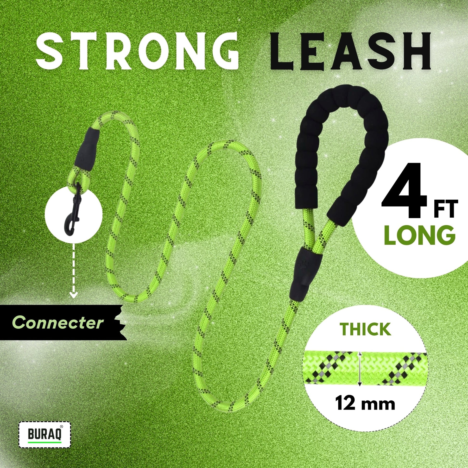 Heavy Duty Dog Leash – Reflective Rope with Padded Grip - BURAQ PETS